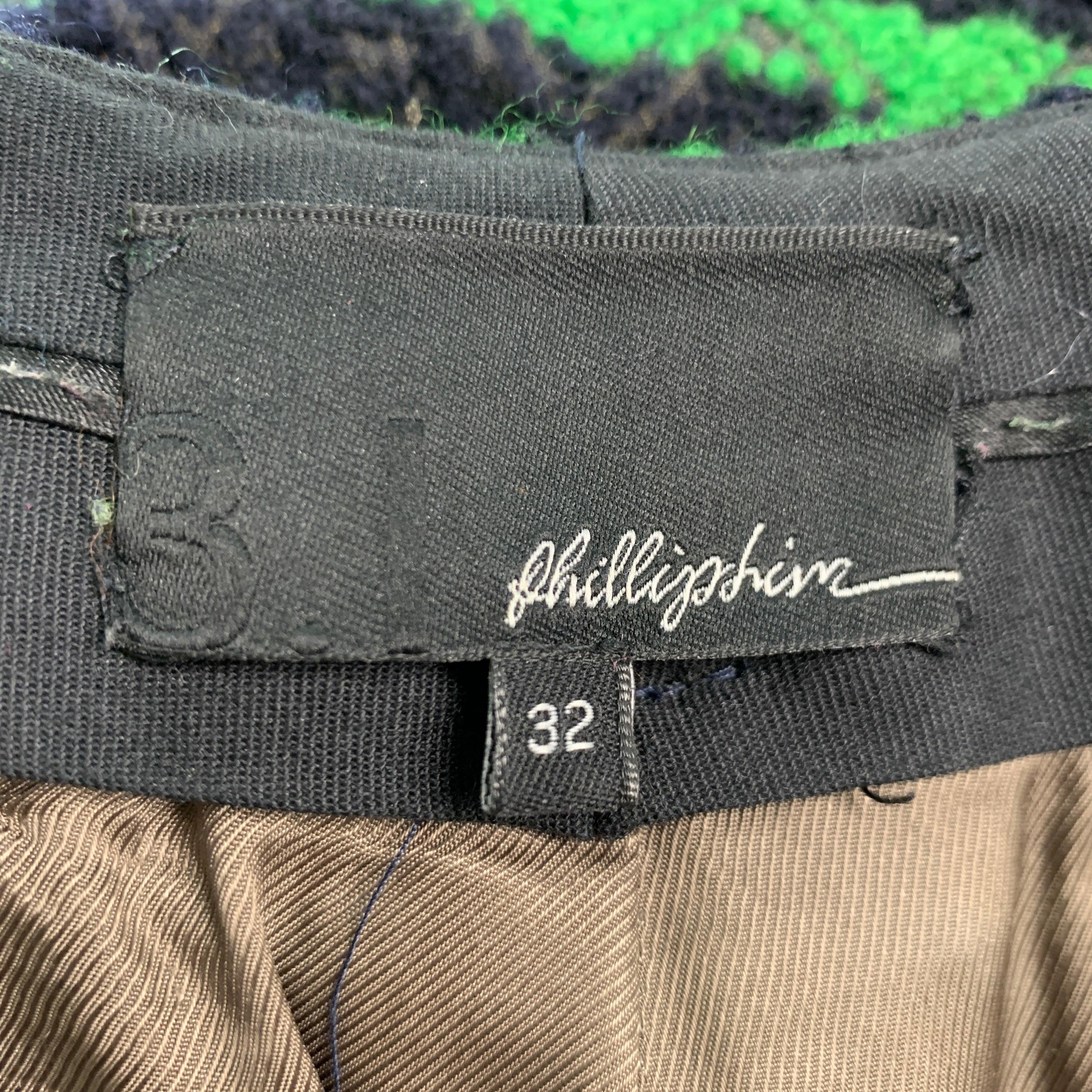 3.1 Phillip Lim Taille 32 Pantalon habillé en coton, laine et tweed noir et vert avec fermeture éclair en vente 1