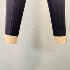 3.1 PHILLIP LIM Size 32 Navy Taupe Twill Viscose Blend Contrast Trim Dress Pants