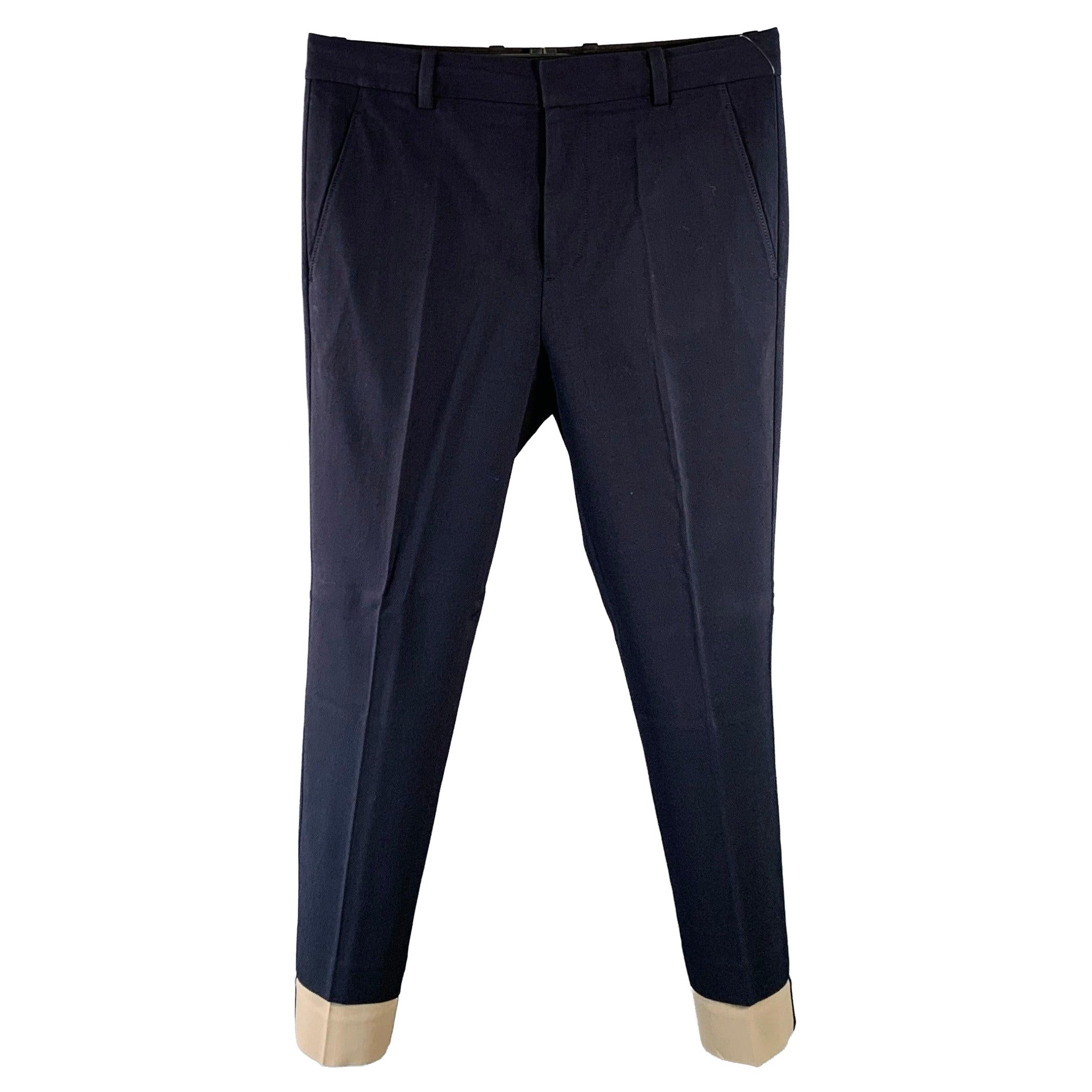 3.1 PHILLIP LIM Size 32 Navy Taupe Twill Viscose Blend Contrast Trim Dress Pants