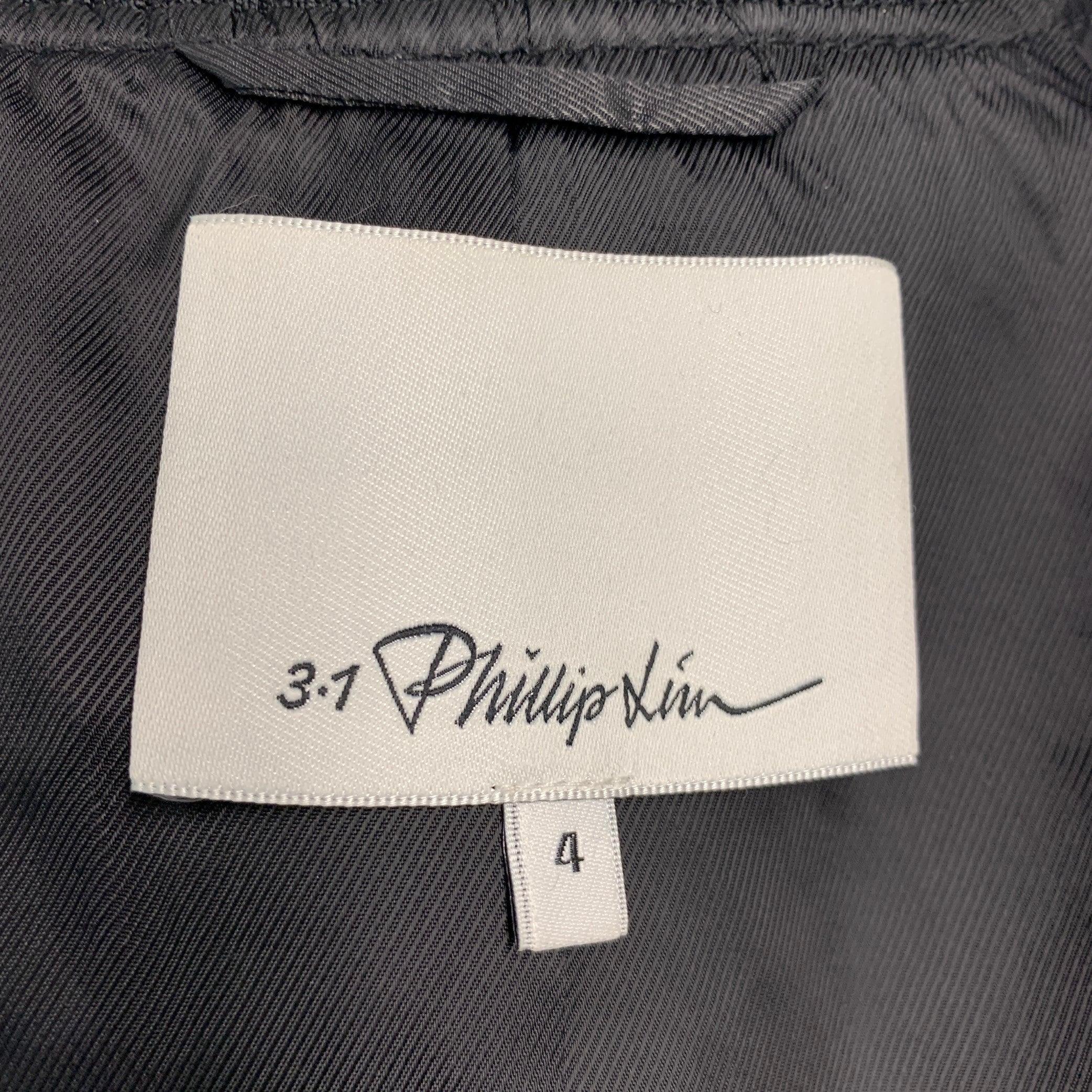 3.1 PHILLIP LIM Size 4 Black Navy Polyester Cotton Chevron Bomber Jacket For Sale 1