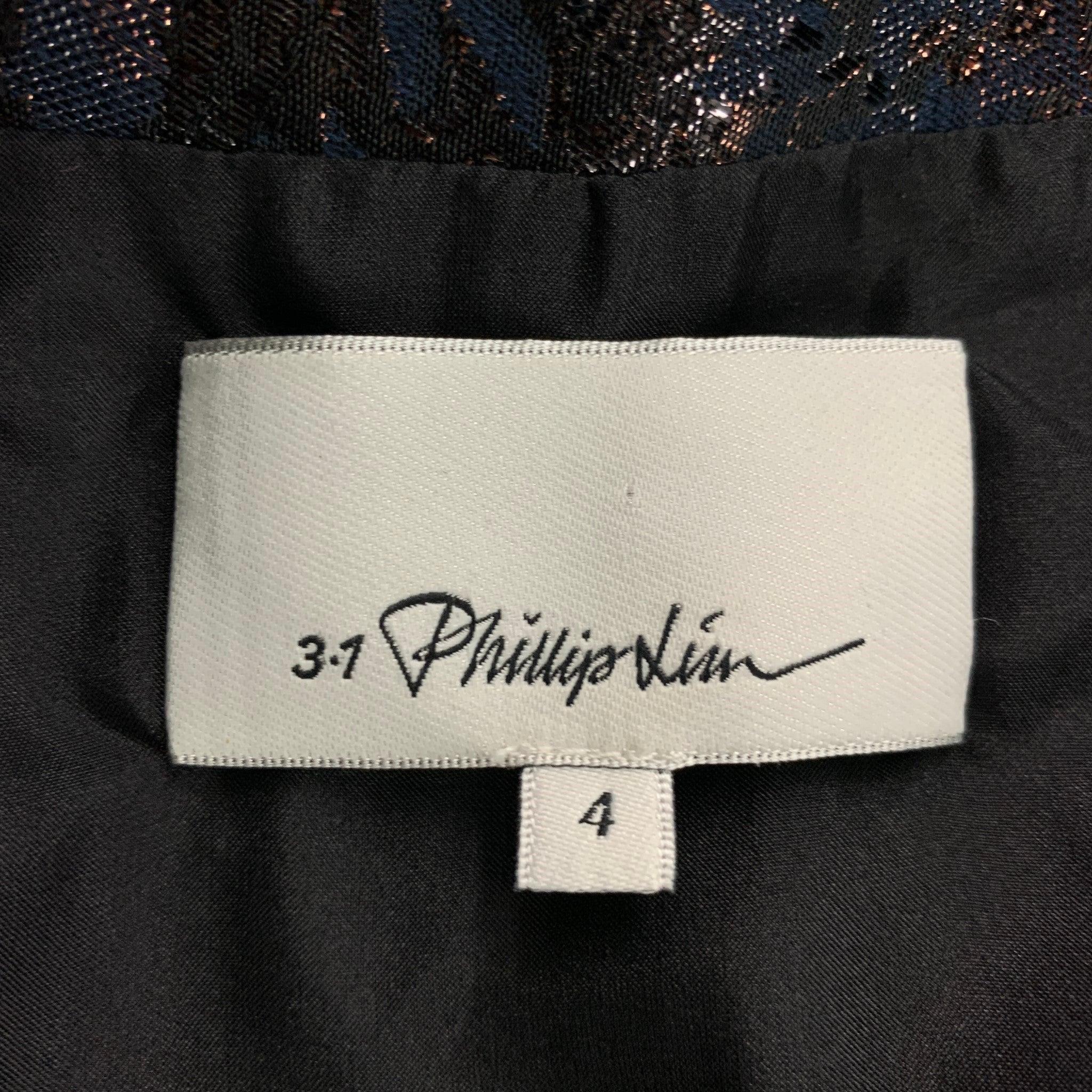 3.1 PHILLIP LIM Size 4 Navy Copper Jacquard Floral Skater Above Knee Skirt In Excellent Condition For Sale In San Francisco, CA