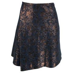 3.1 PHILLIP LIM Größe 4 Marineblauer Kupfer Jacquard-Skater mit Blumenmuster über Knierock