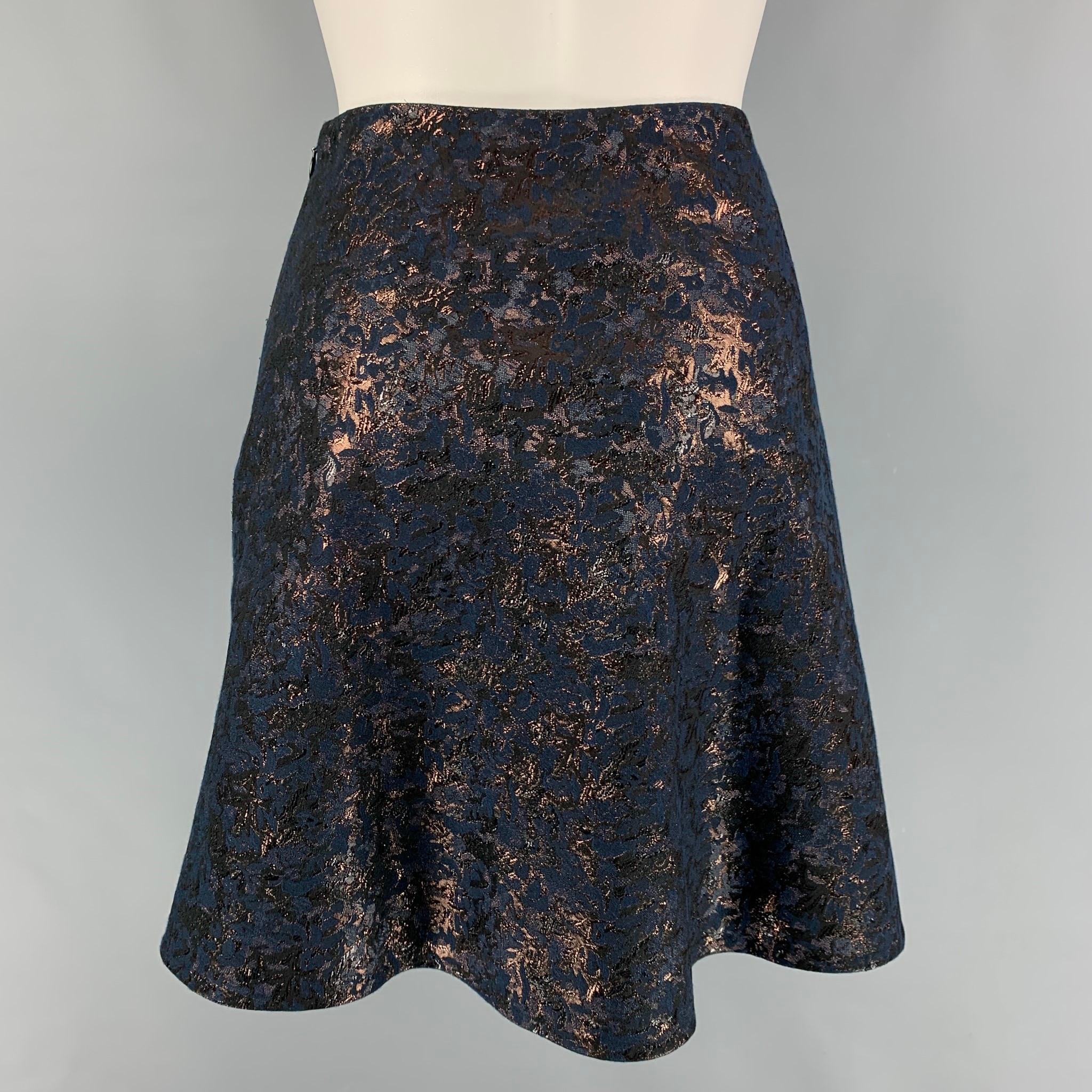 Black 3.1 PHILLIP LIM Size 4 Navy Polyester Cotton Jacquard Wrap Skirt