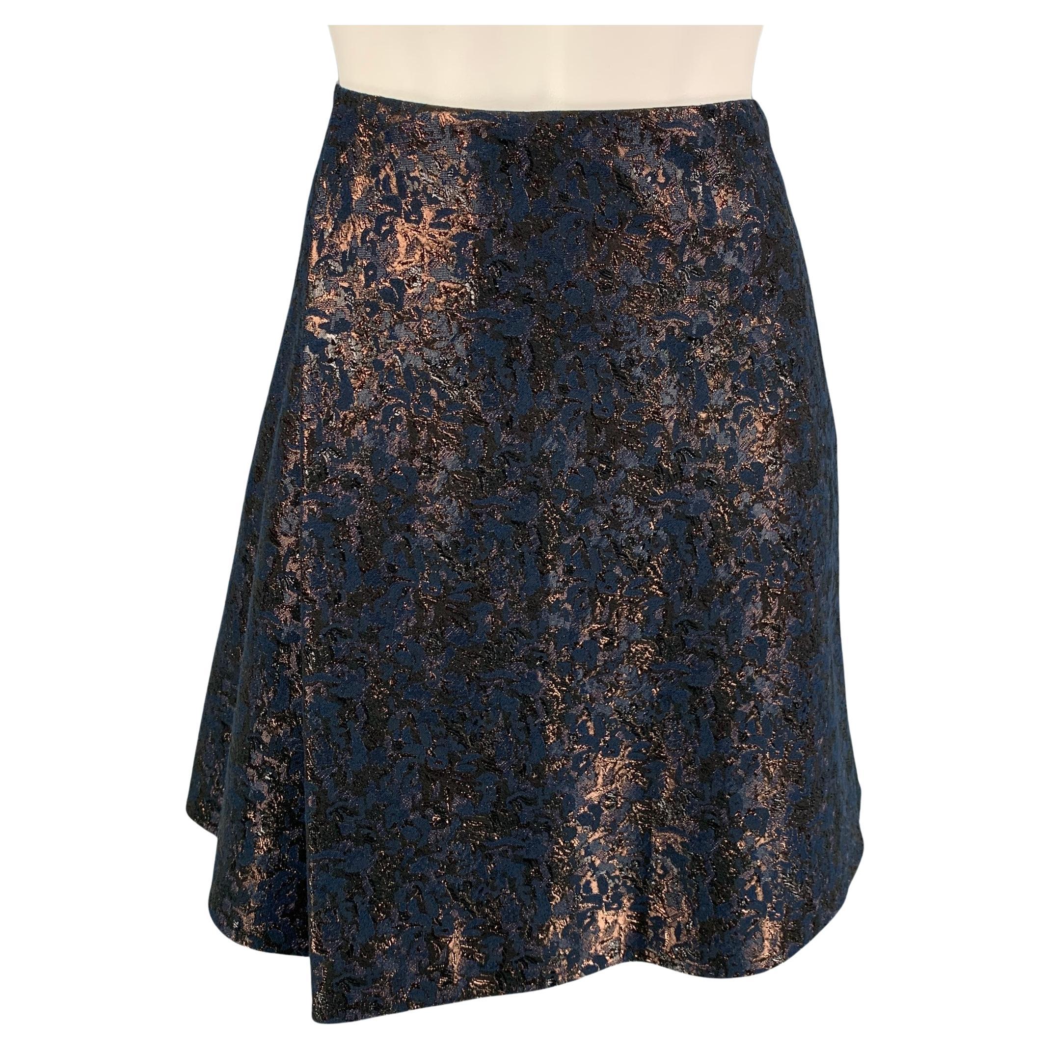 3.1 PHILLIP LIM Size 4 Navy Polyester Cotton Jacquard Wrap Skirt