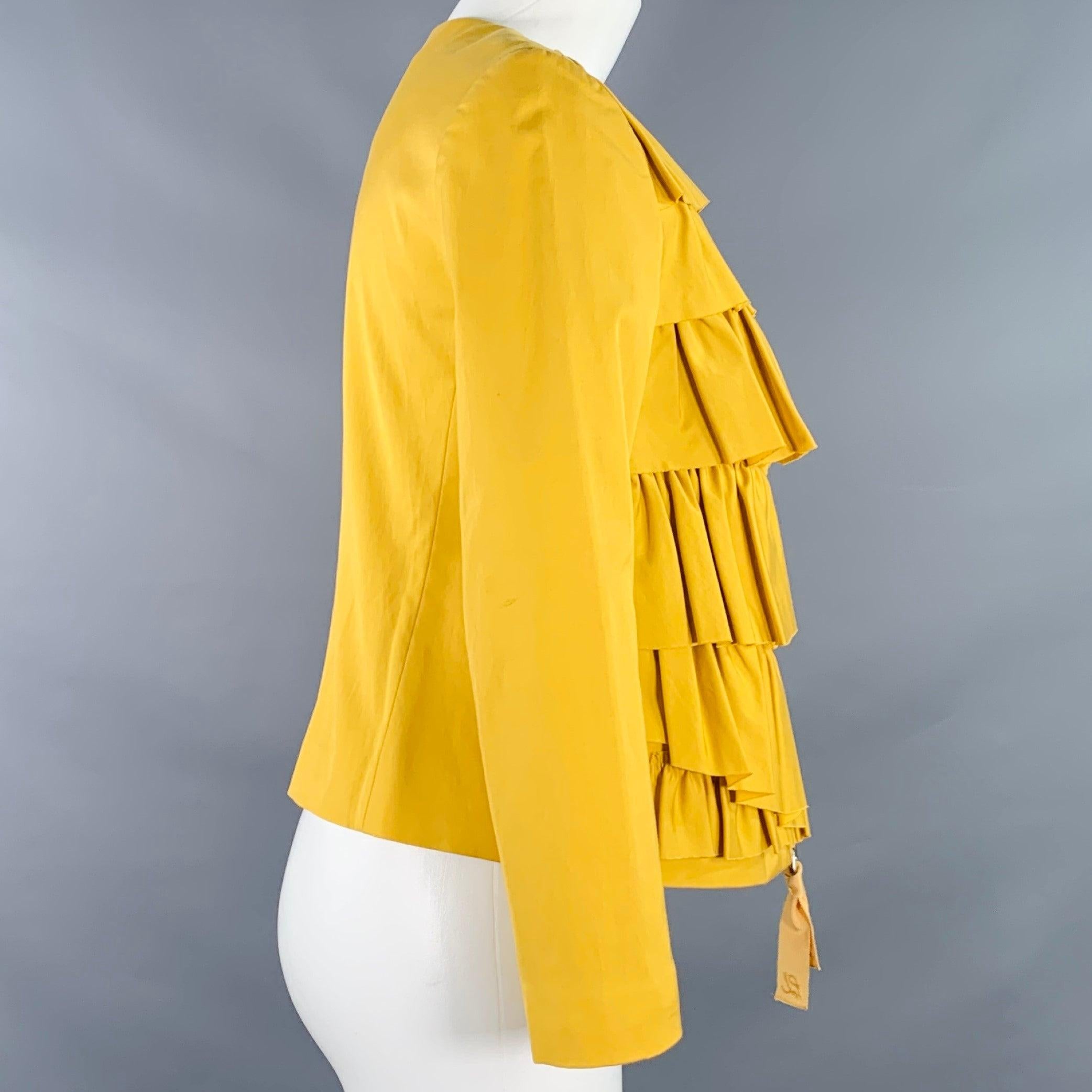 3.1 PHILLIP LIM Size 4 Yellow Cotton Blend Ruffled Jacket Blazer In Good Condition For Sale In San Francisco, CA