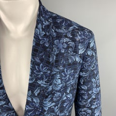3.1 PHILLIP LIM Size 42 Floral Navy Jacquard Viscose Blend Notch Lapel Coat