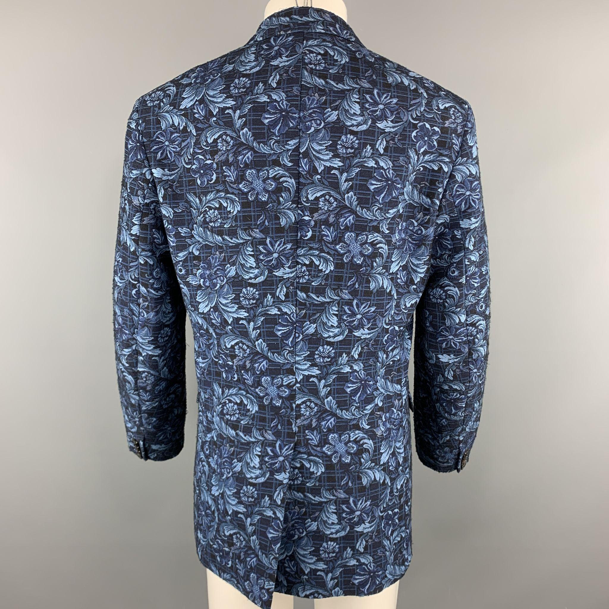 3.1 PHILLIP LIM Size 42 Floral Navy Jacquard Viscose Blend Notch Lapel Coat For Sale 1