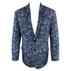 3.1 PHILLIP LIM Size 42 Floral Navy Jacquard Viscose Blend Notch Lapel Coat
