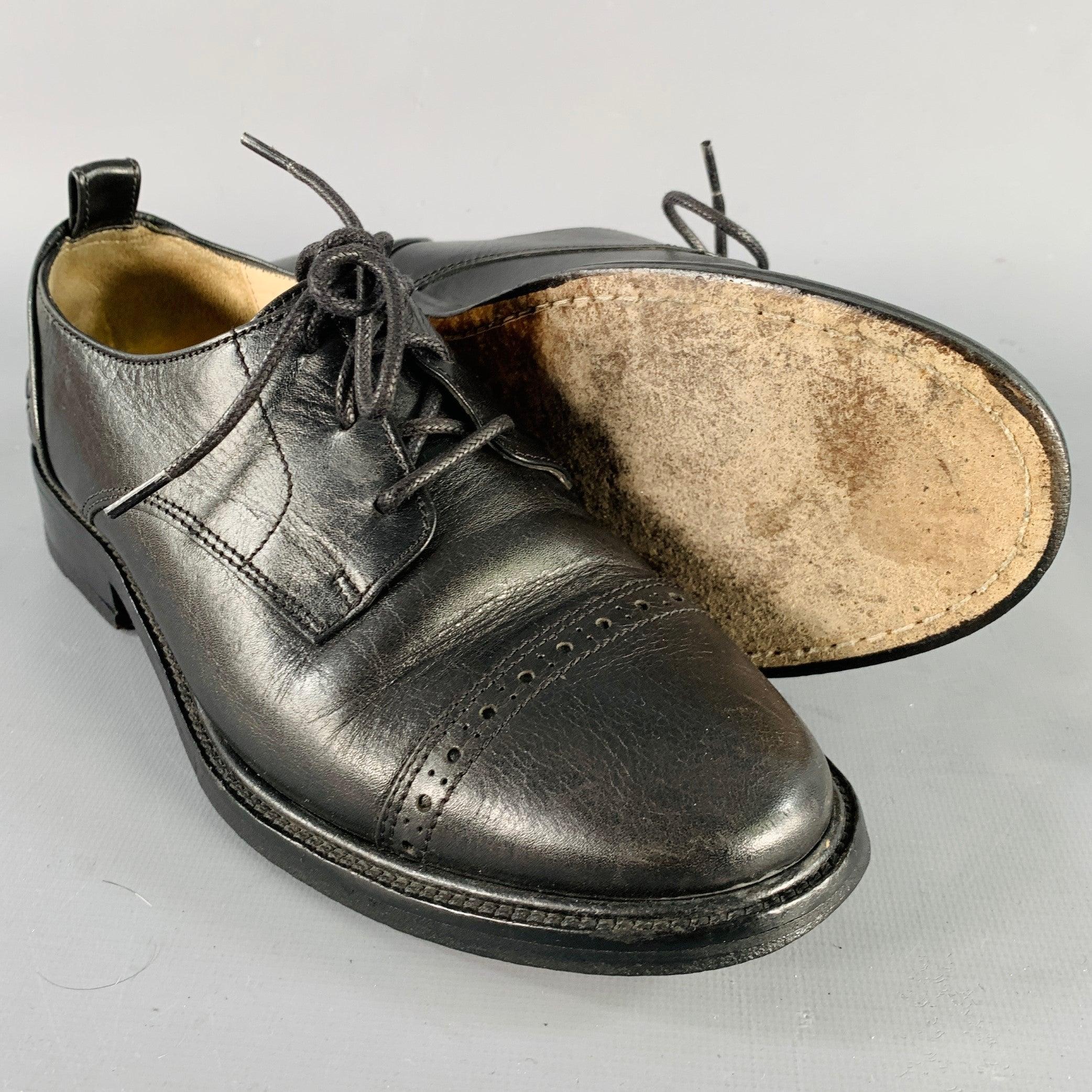 3.1 PHILLIP LIM Size 6 Black Textured Leather Cap Toe Lace-Up Derby Flats For Sale 1