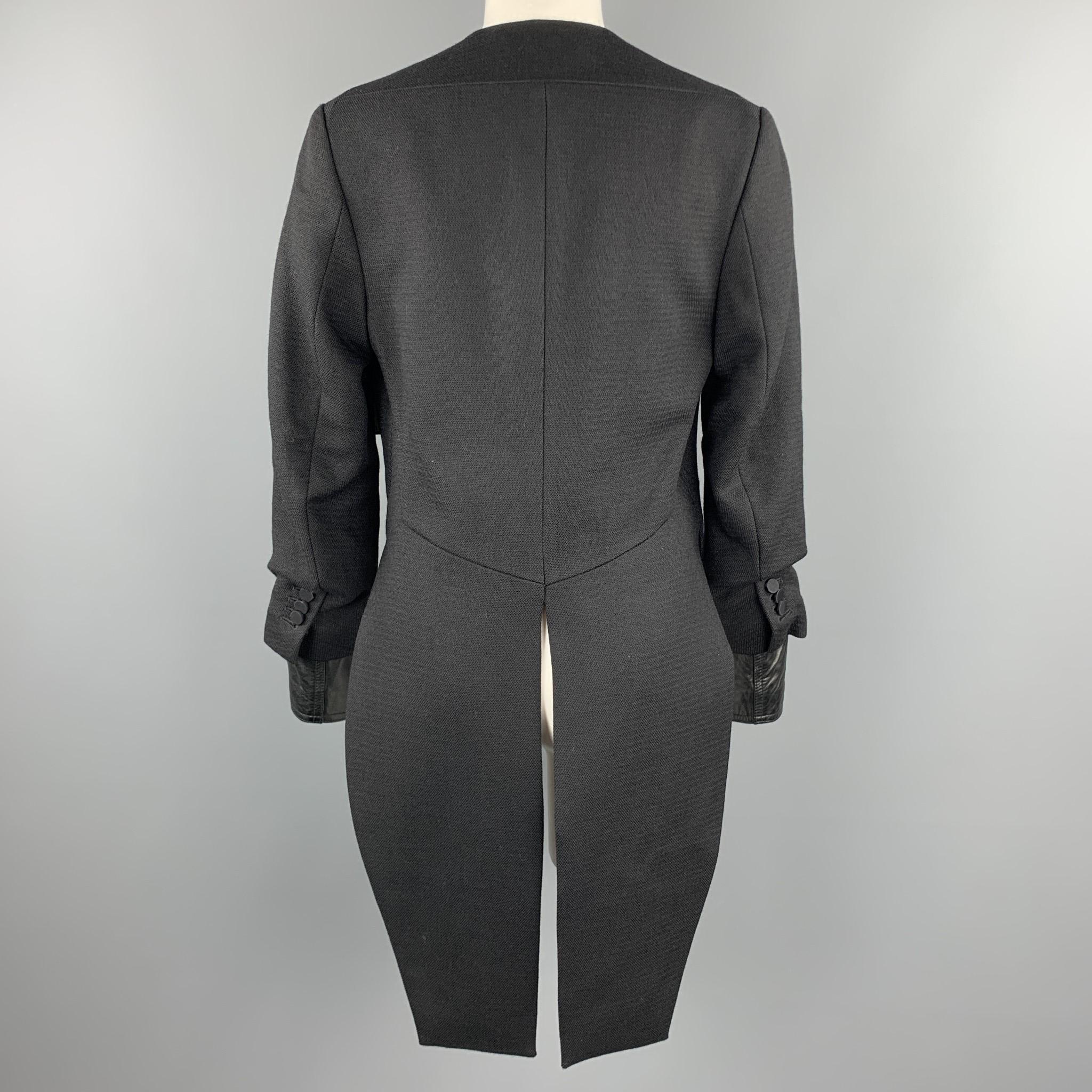Women's 3.1 PHILLIP LIM Size 6 Black Woven Tuxedo Lapel Leather Cuff Tails Jacket