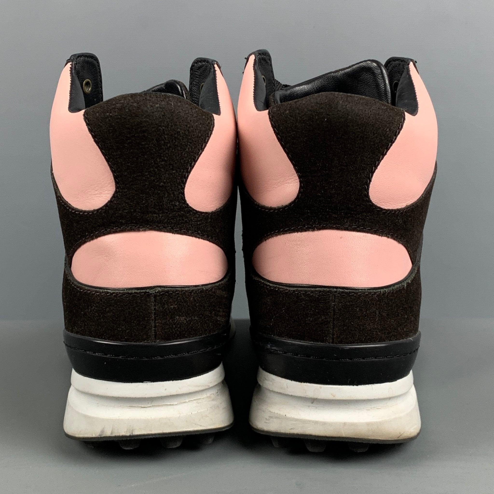 3.1 PHILLIP LIM Size 9.5 Black Pink Leather Color Block High Top Sneakers In Good Condition For Sale In San Francisco, CA