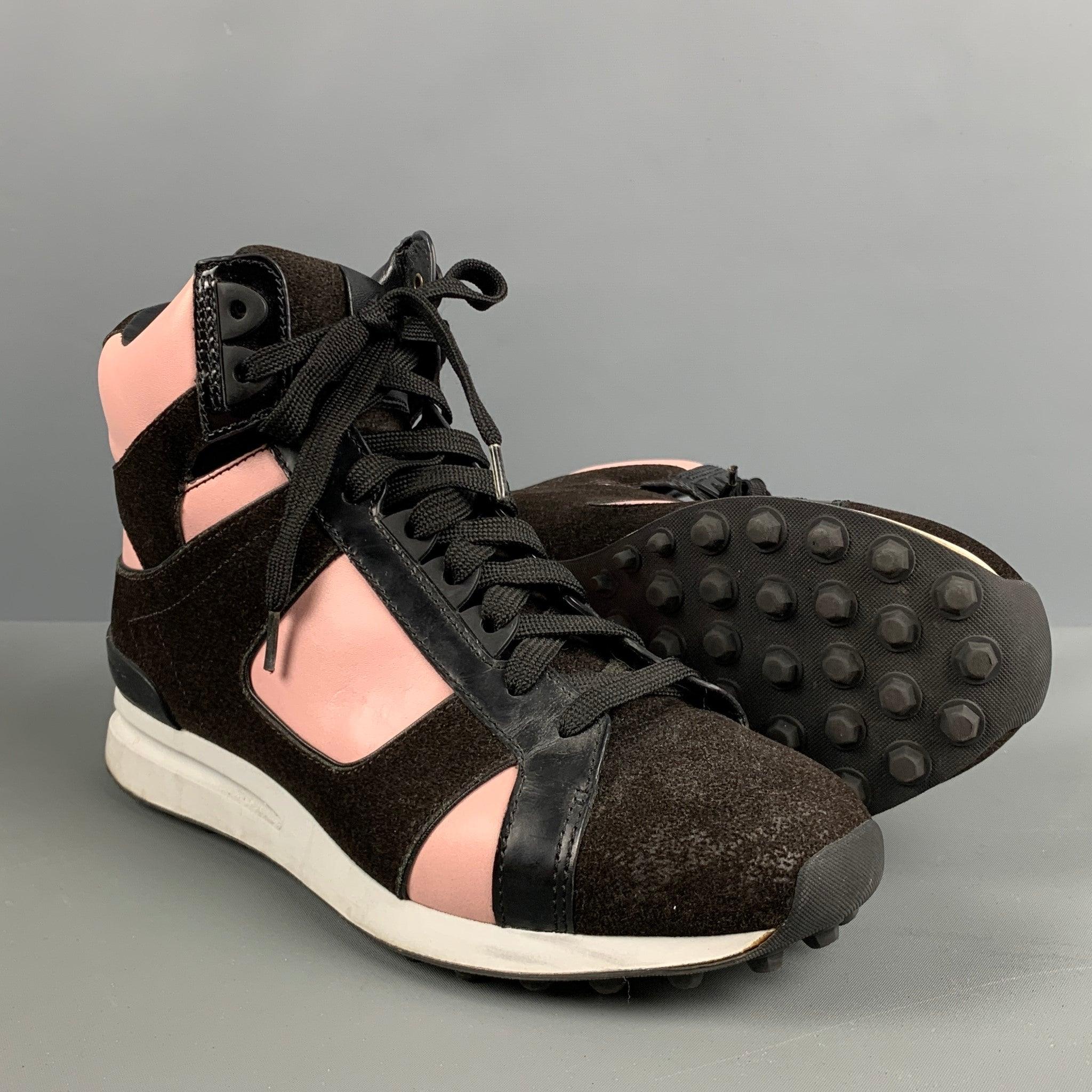 3.1 Phillip Lim Taille 9.5 Noir Rose Cuir Color Block High Top Sneakers en vente 1