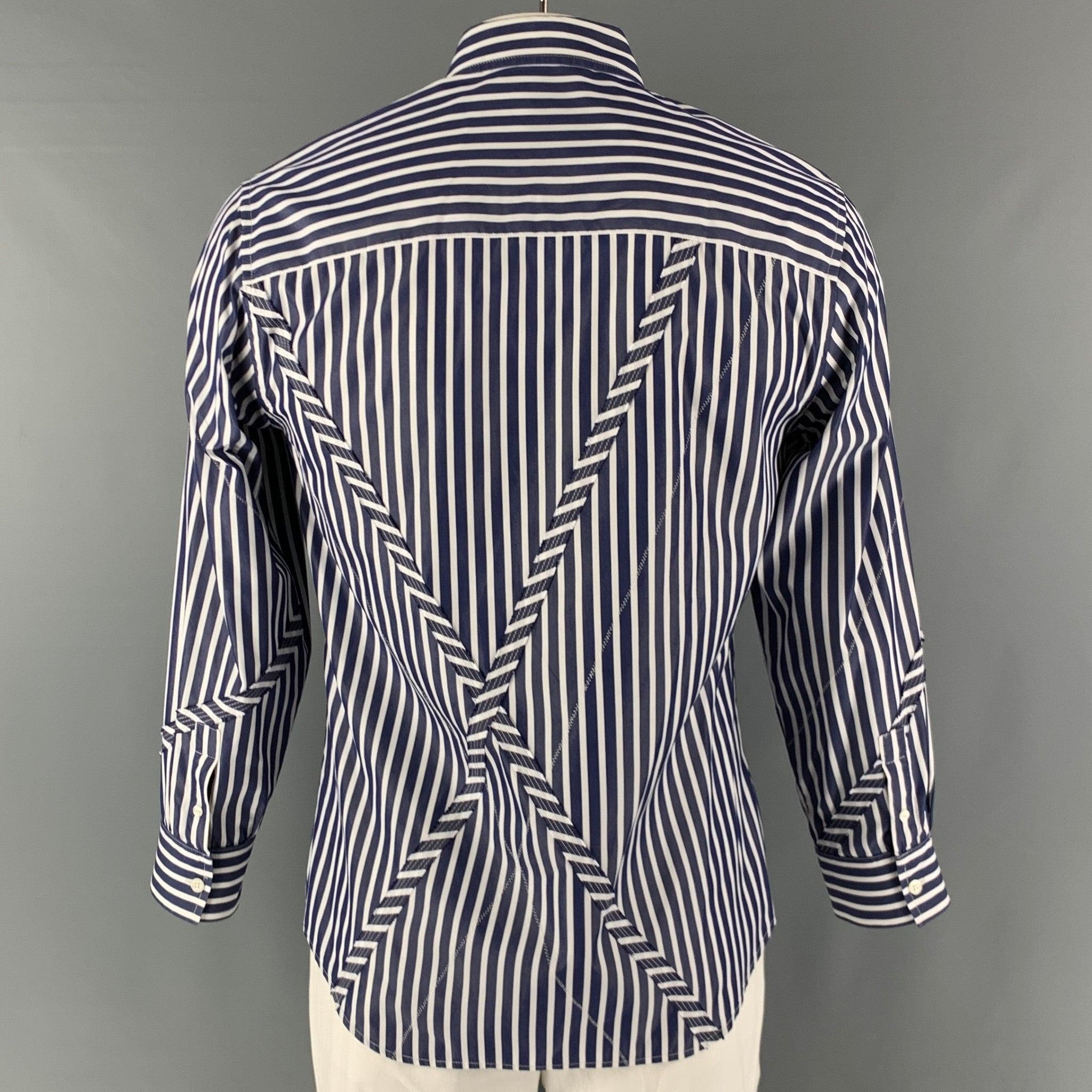 3.1 PHILLIP LIM Size L Navy White Stripe Long Sleeve Shirt In Excellent Condition For Sale In San Francisco, CA