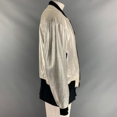 3.1 PHILLIP LIM Size L Silver Black Mixed Materials Bomber Jacket