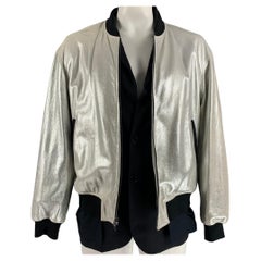 3.1 PHILLIP LIM Size L Silver Black Mixed Materials Bomber Jacket