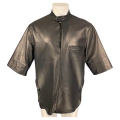 Chemise à manches courtes 3.1 PHILLIP LIM en cuir noir avec col boutonné taille M