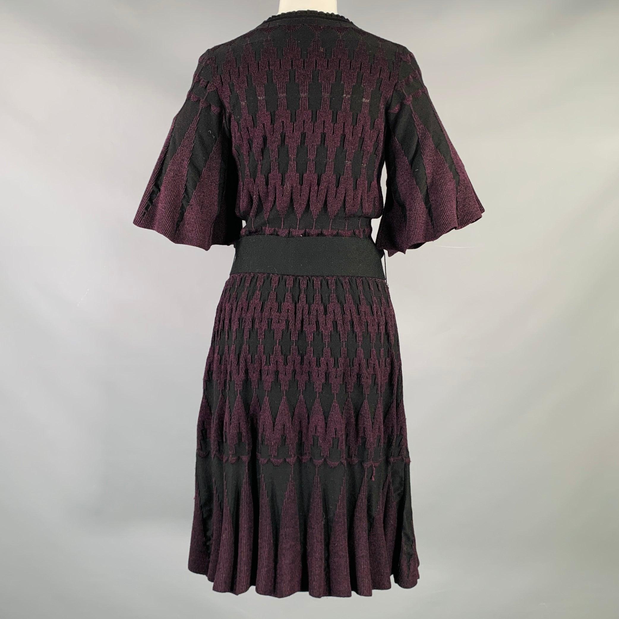 3.1 PHILLIP LIM Vestido largo hasta la rodilla con cinturón geométrico de punto negro morado talla M Negro en venta