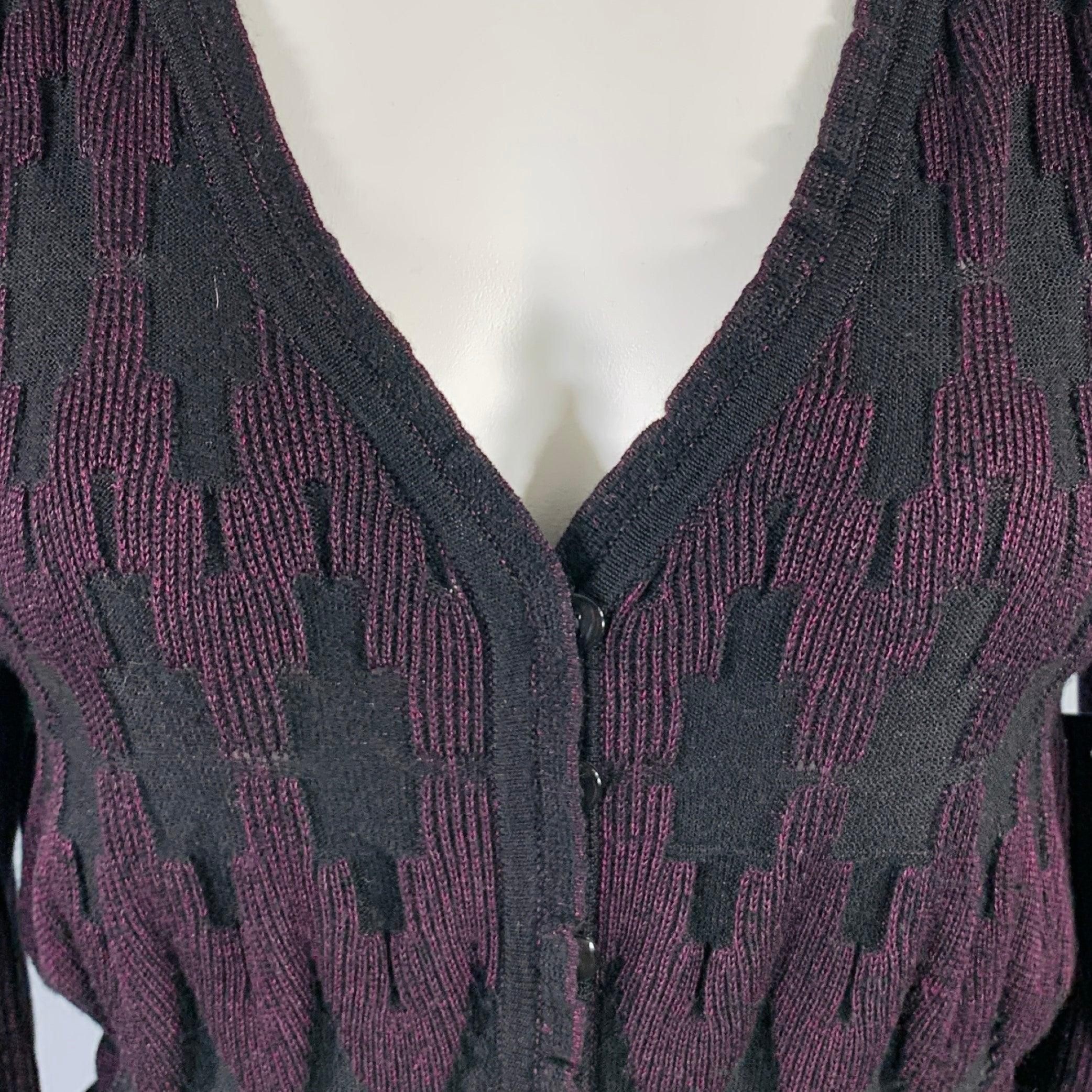 Women's 3.1 PHILLIP LIM Size M Purple Black Knit Geometric Belted Knee Length Dress For Sale