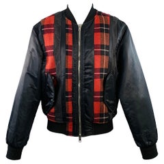 3.1 PHILLIP LIM Size S Black Red Grey Plaid Trim Nylon Bomber Jacket
