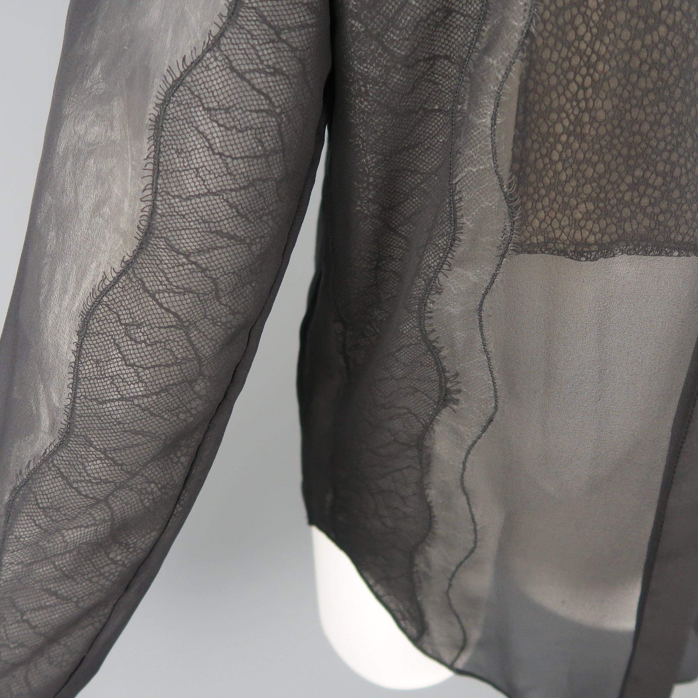 Women's 3.1 PHILLIP LIM Size S Black Silk Chiffon Lace Panel Band Collar Blouse For Sale