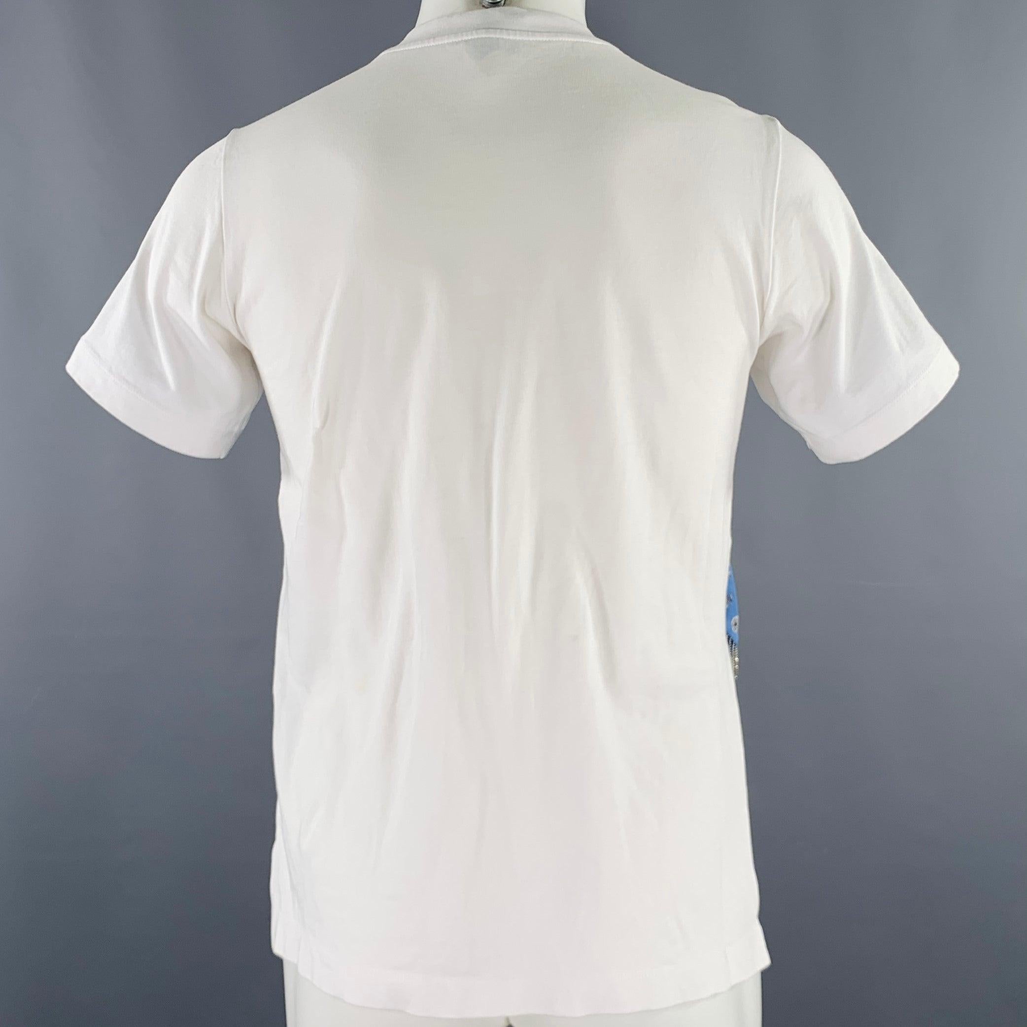 3.1 PHILLIP LIM Size S White Blue Mixed Materials Cotton Silk T-shirt In Good Condition For Sale In San Francisco, CA