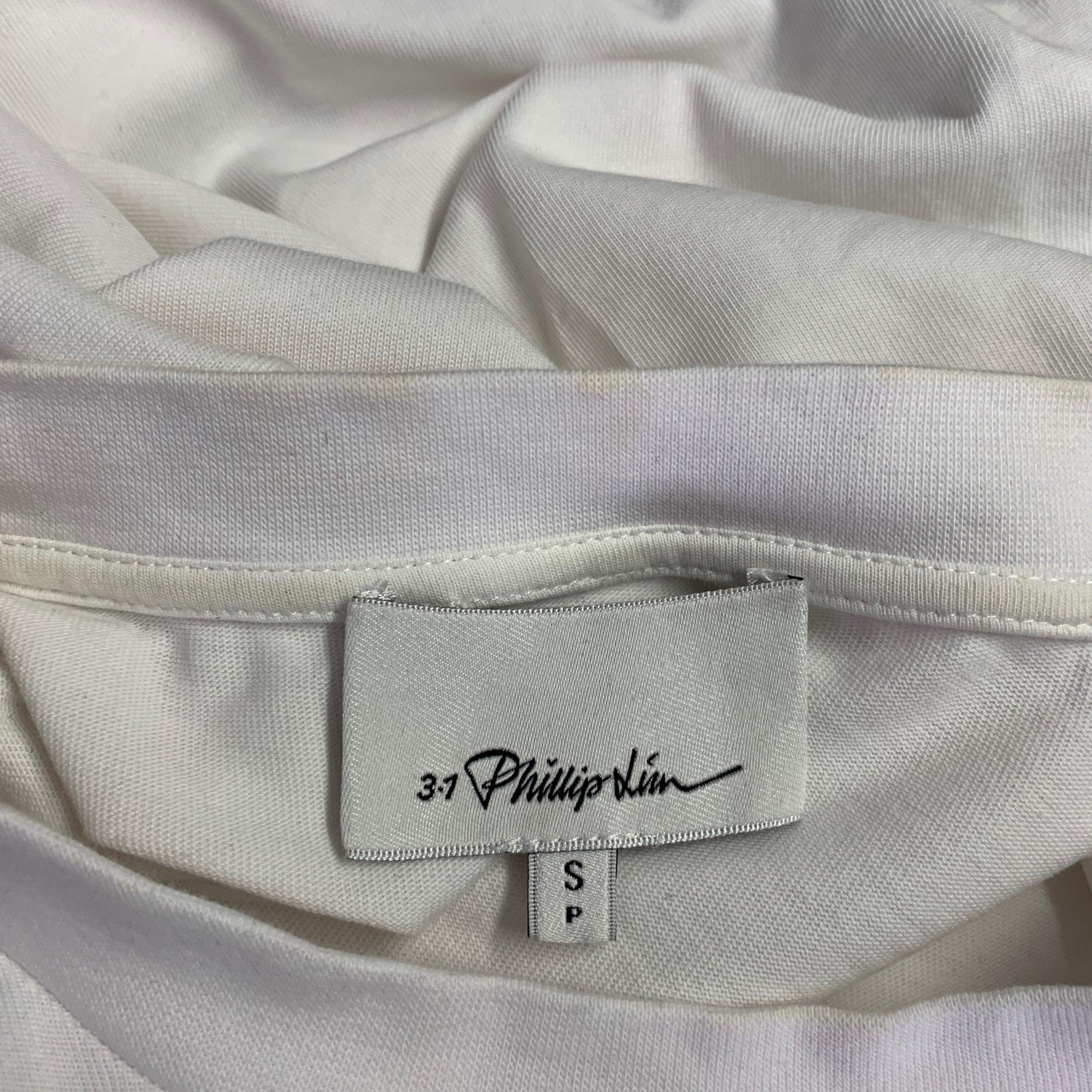 3.1 PHILLIP LIM Size S White Blue Mixed Materials Cotton Silk T-shirt For Sale 3