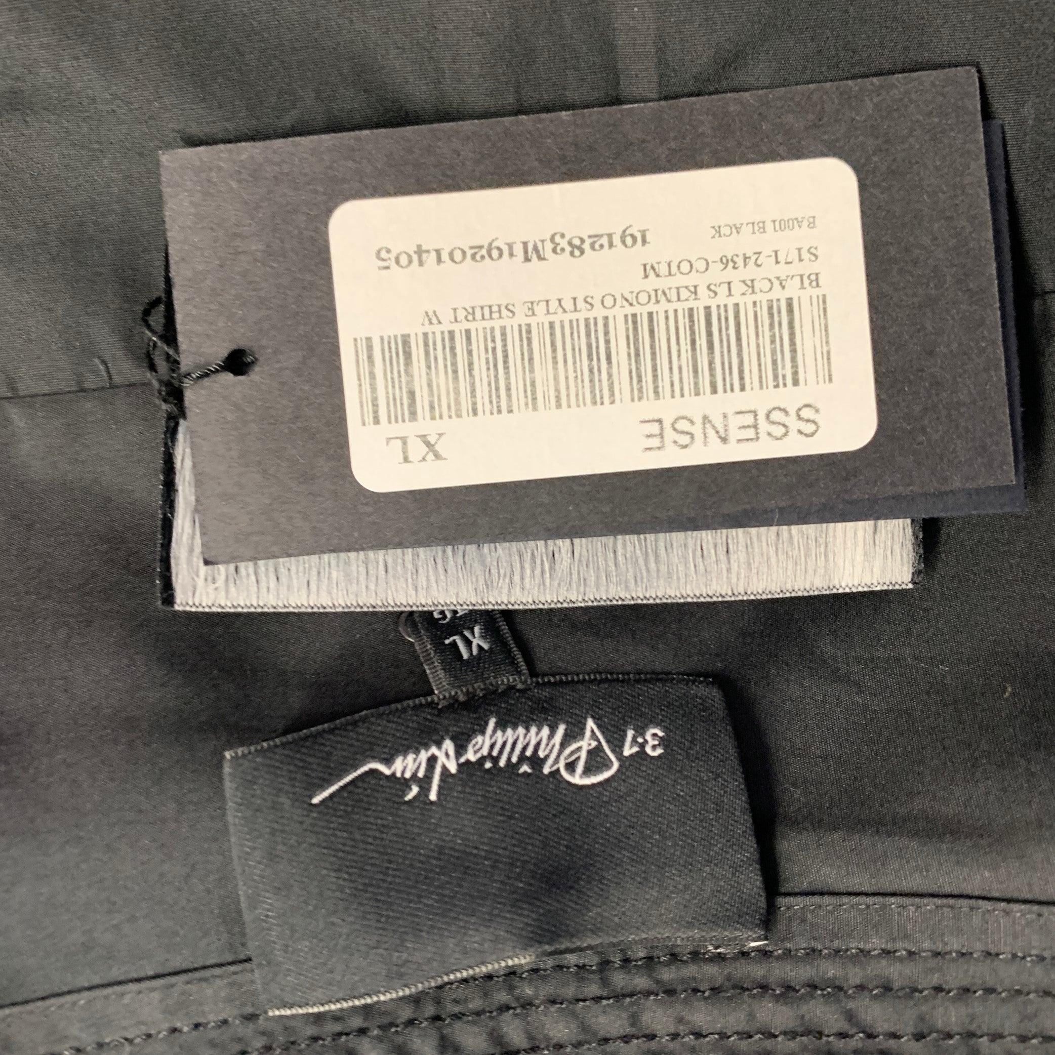 Uomo 3.1 Phillip Lim Taglia XL - Camicia a maniche lunghe in cotone nero con kimono in vendita
