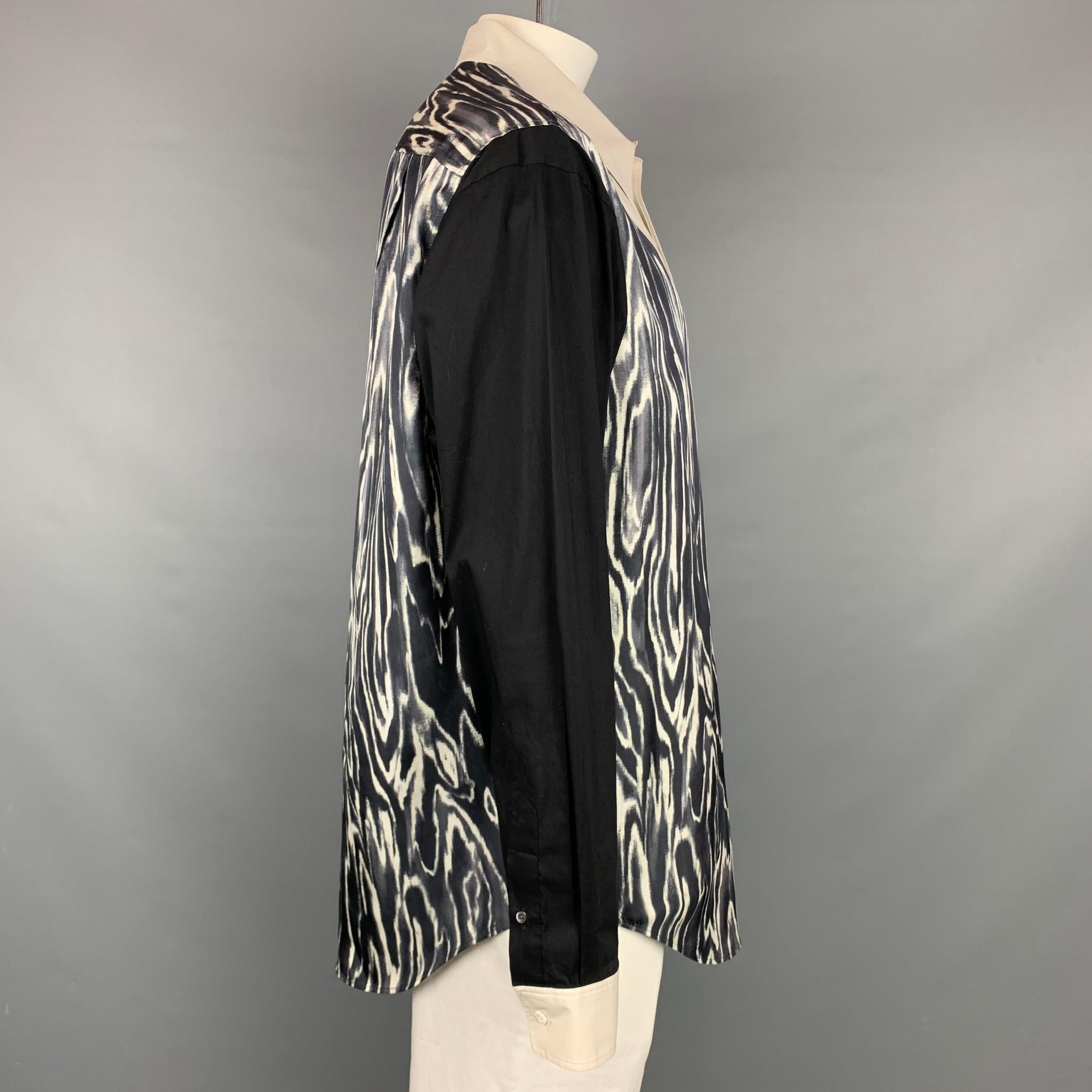 3.1 PHILLIP LIM Size XL Black & Light Grey Print Silk / Cotton Long Sleeve Shirt In Good Condition In San Francisco, CA