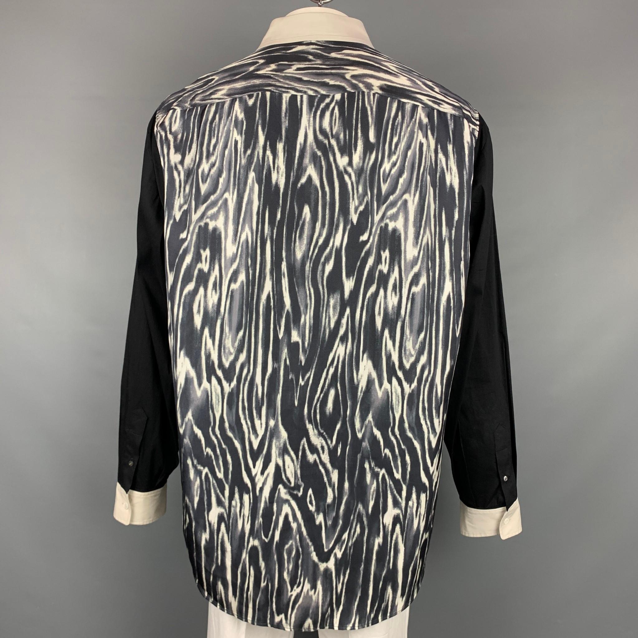 Men's 3.1 PHILLIP LIM Size XL Black & Light Grey Print Silk / Cotton Long Sleeve Shirt