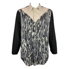 3.1 Phillip Lim Taglia XL Camicia a maniche lunghe in seta e cotone con stampa in nero e grigio chiaro