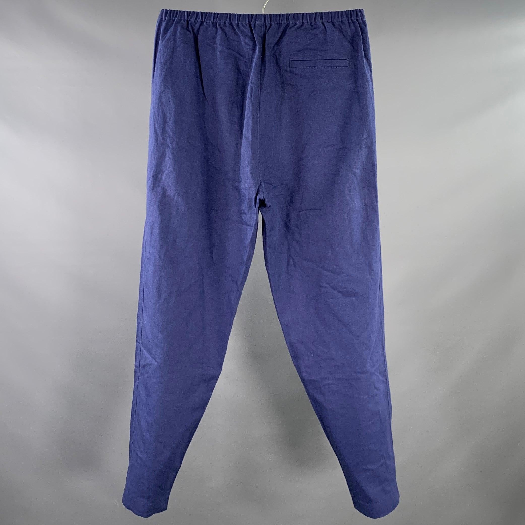 3.1 PHILLIP LIM Größe XS Blaue Baumwoll-Leinen-Hose mit hoher Taille und Kordelzug Freizeithose im Zustand „Gut“ im Angebot in San Francisco, CA
