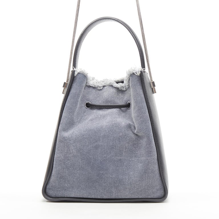 3.1 PHILLIP LIM Soleil blue denim black leather drawstring top handle  bucket bag For Sale at 1stDibs