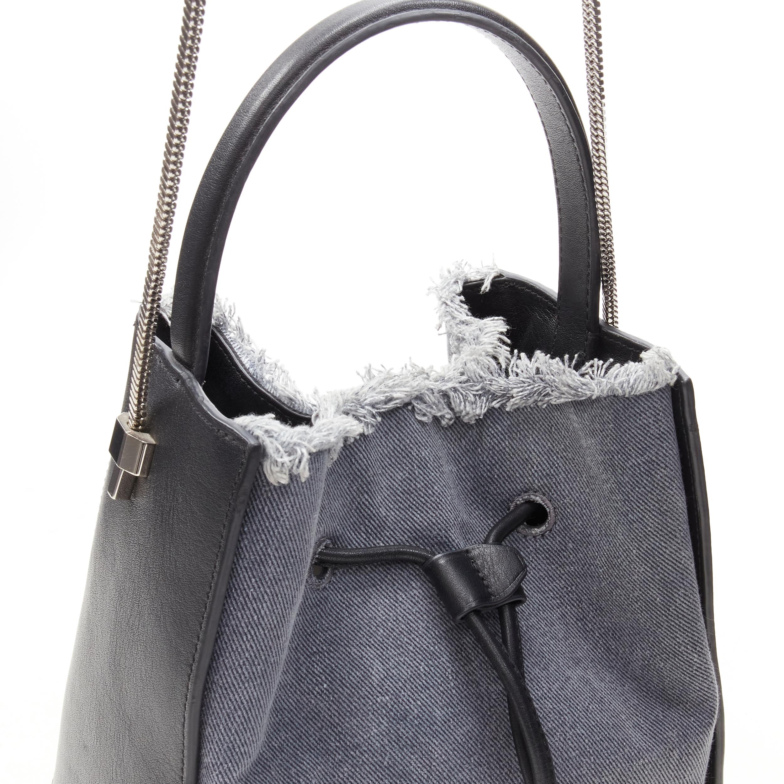 Women's 3.1 PHILLIP LIM Soleil blue denim black leather drawstring top handle bucket bag