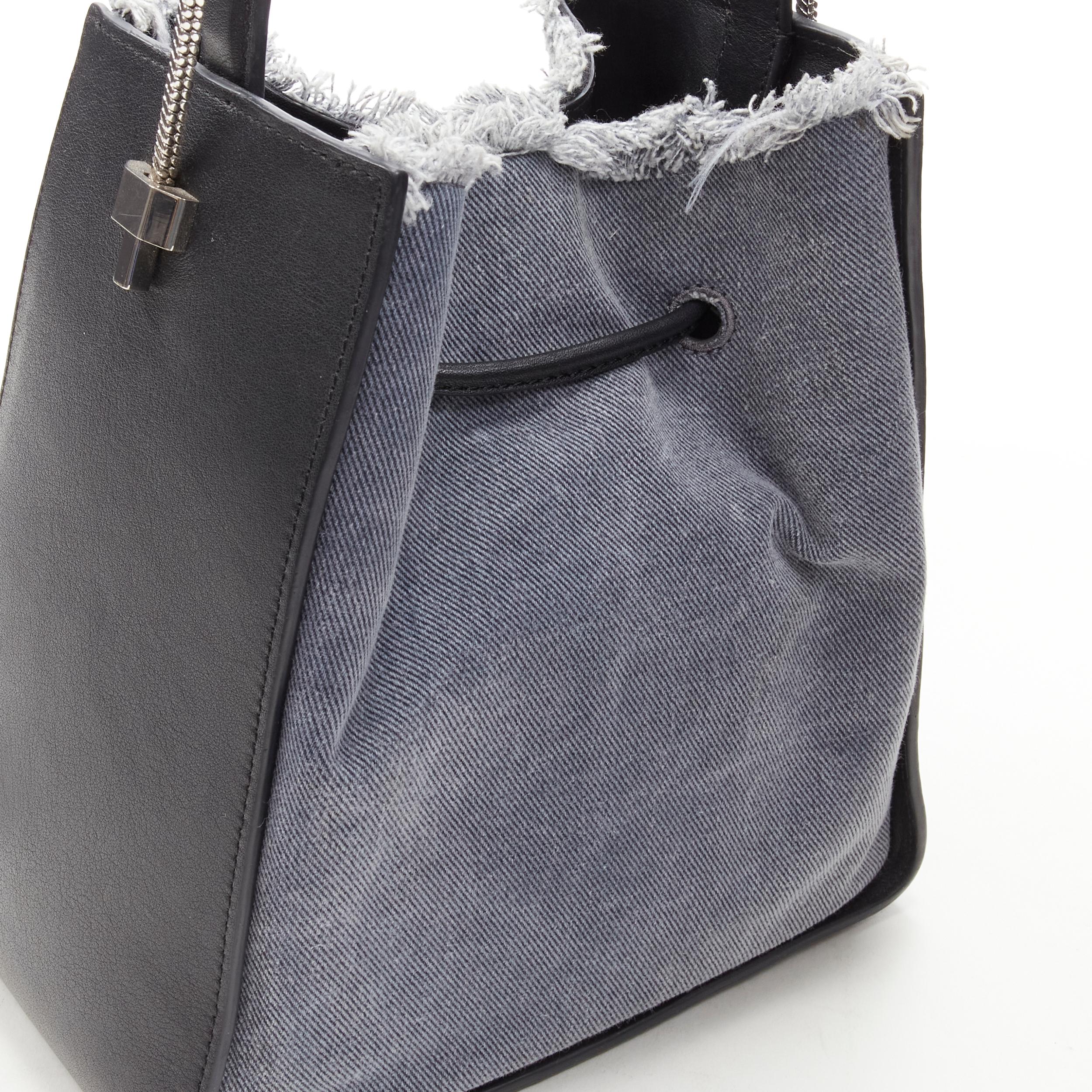 3.1 PHILLIP LIM Soleil blue denim black leather drawstring top handle bucket bag 1