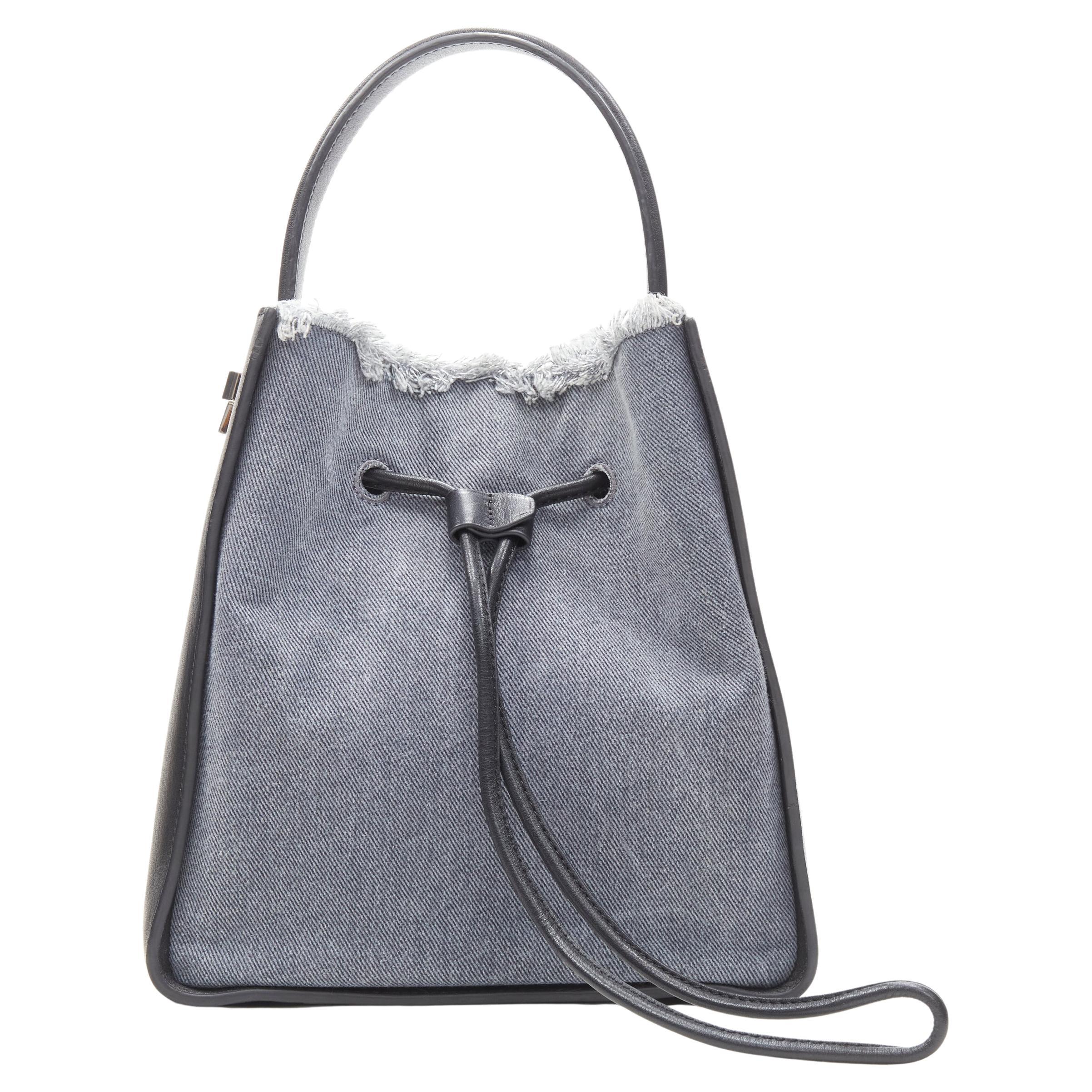 3.1 PHILLIP LIM Soleil blue denim black leather drawstring top handle bucket bag