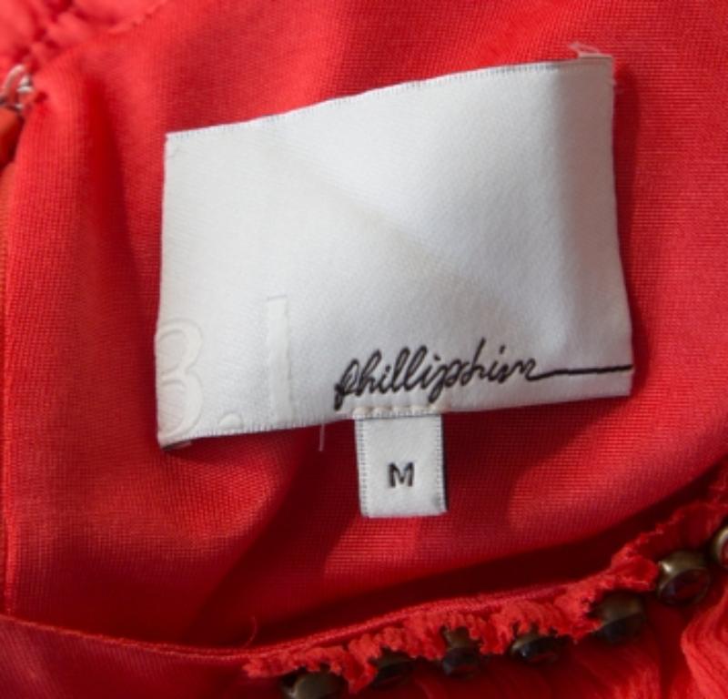 3.1 Phillip Lim Stretch Knit Chiffon Ruffled Embellished Sleeveless Dress M Pour femmes en vente