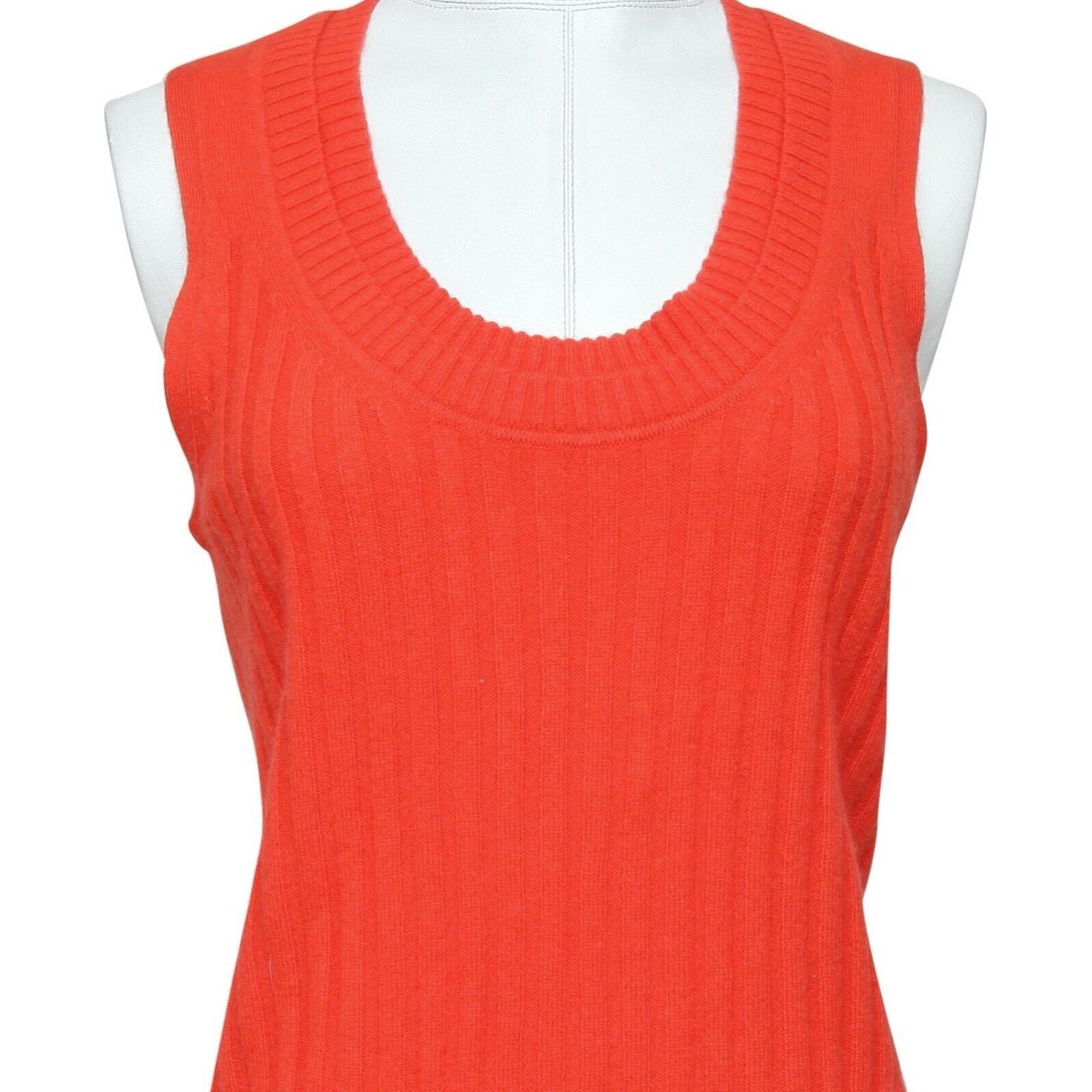 3.1 PHILLIP LIM Orange Sweater Knit Sleeveless Scoop Neck Ribbed Cashmere L NWT In New Condition In Hollywood, FL