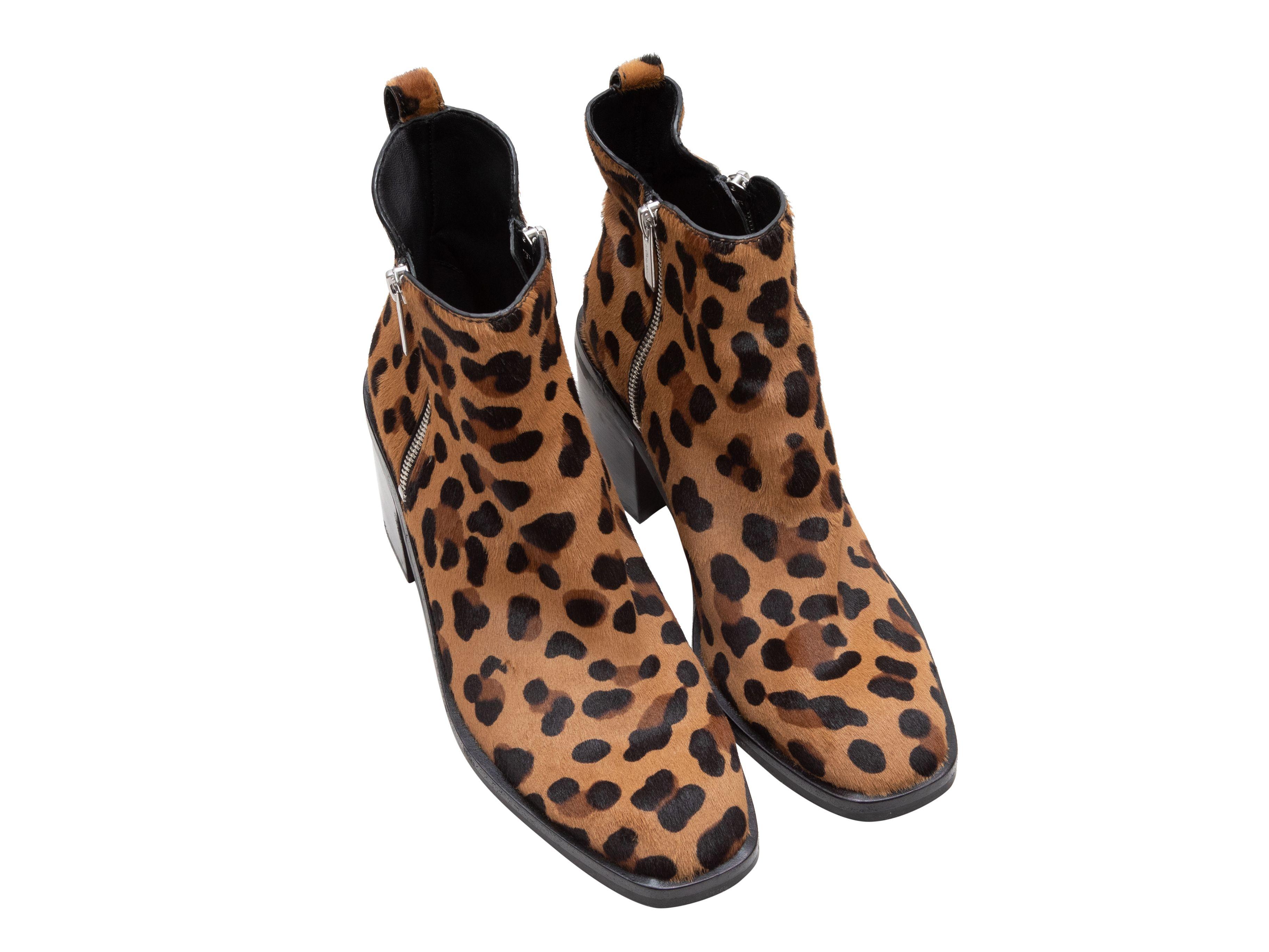 3.1 Phillip Lim Tan & Black Leopard Print Ponyhair Ankle Boots In Good Condition In New York, NY