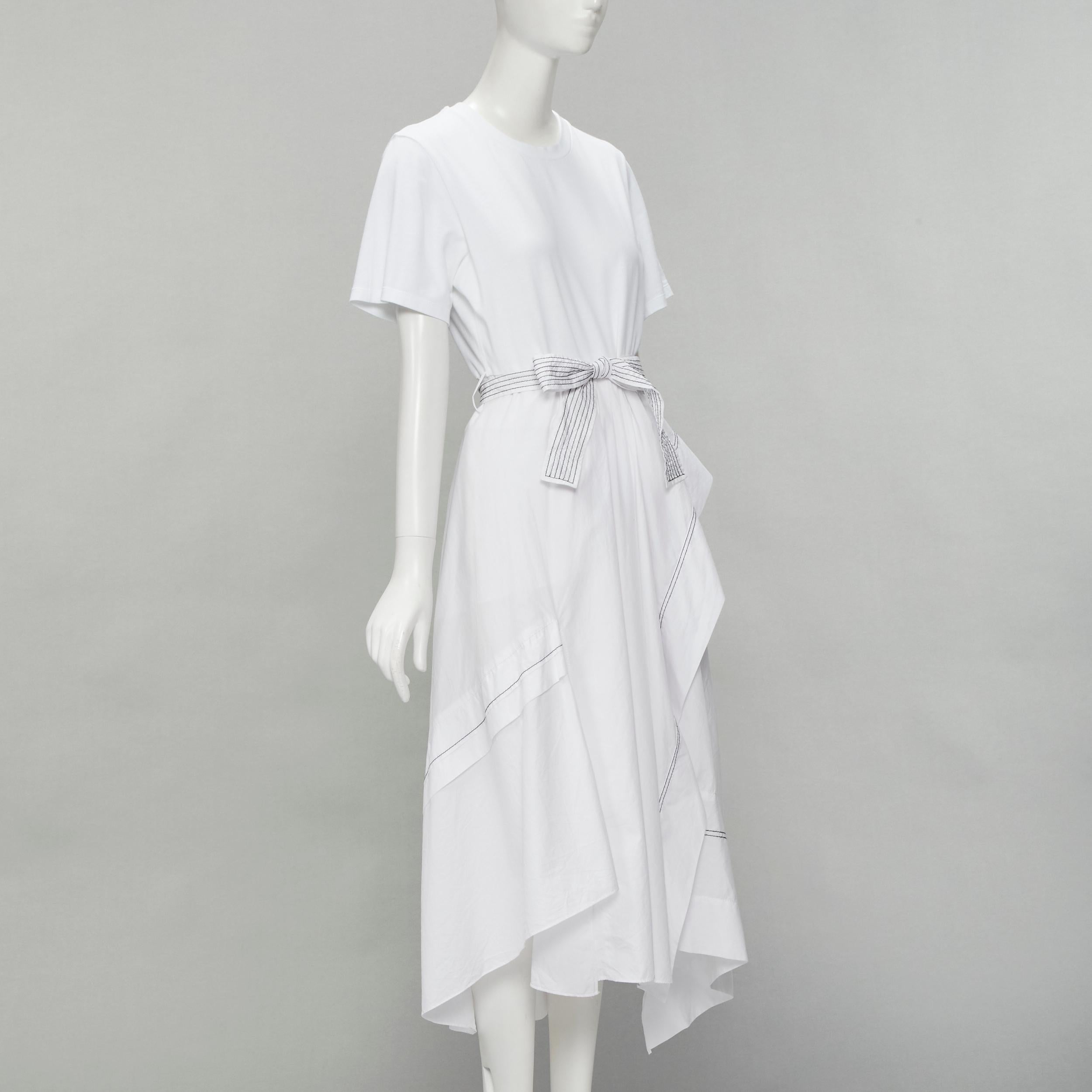 3.1 PHILLIP LIM white cotton tshirt overstitch detail belted dress US6 S In Excellent Condition In Hong Kong, NT
