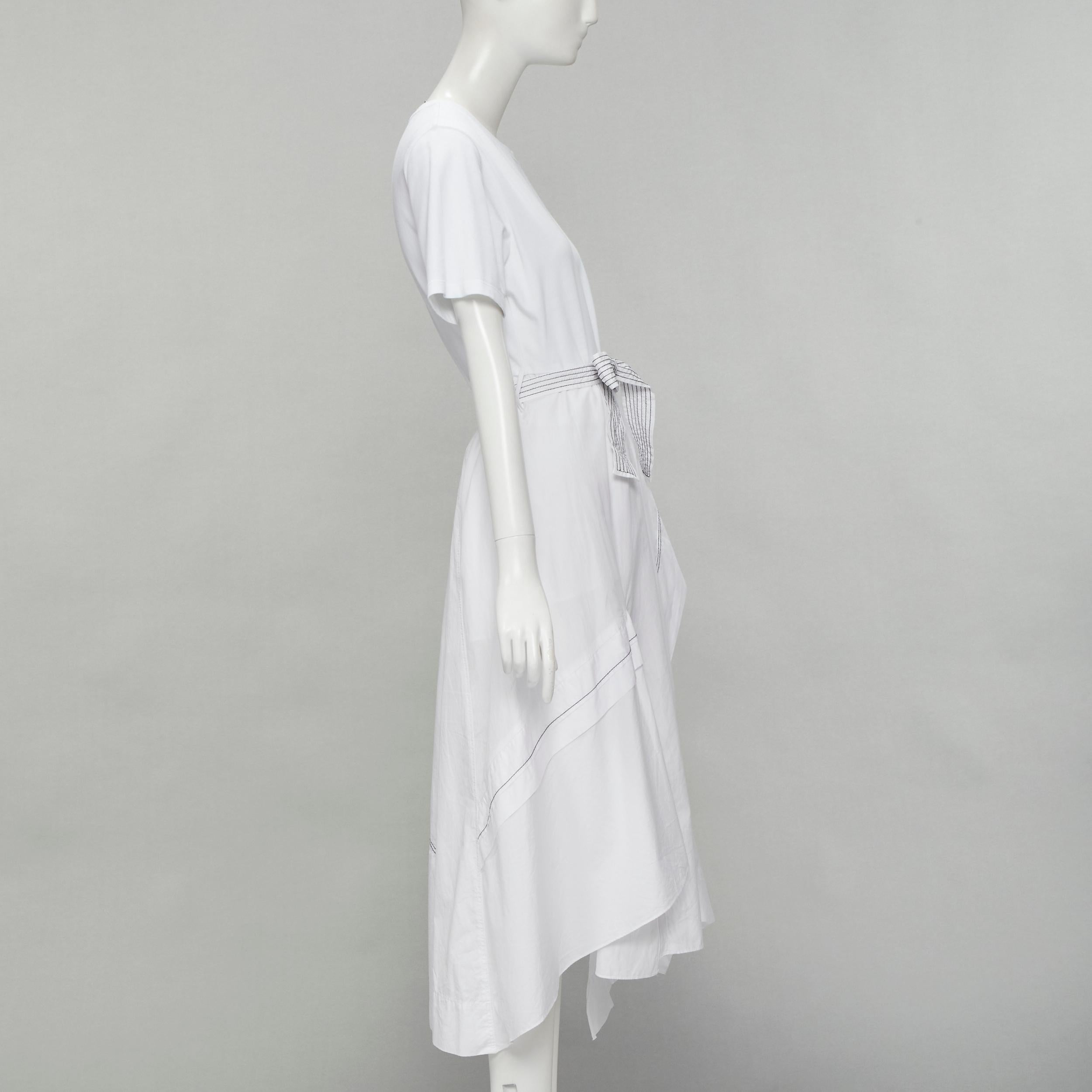 Women's 3.1 PHILLIP LIM white cotton tshirt overstitch detail belted dress US6 S