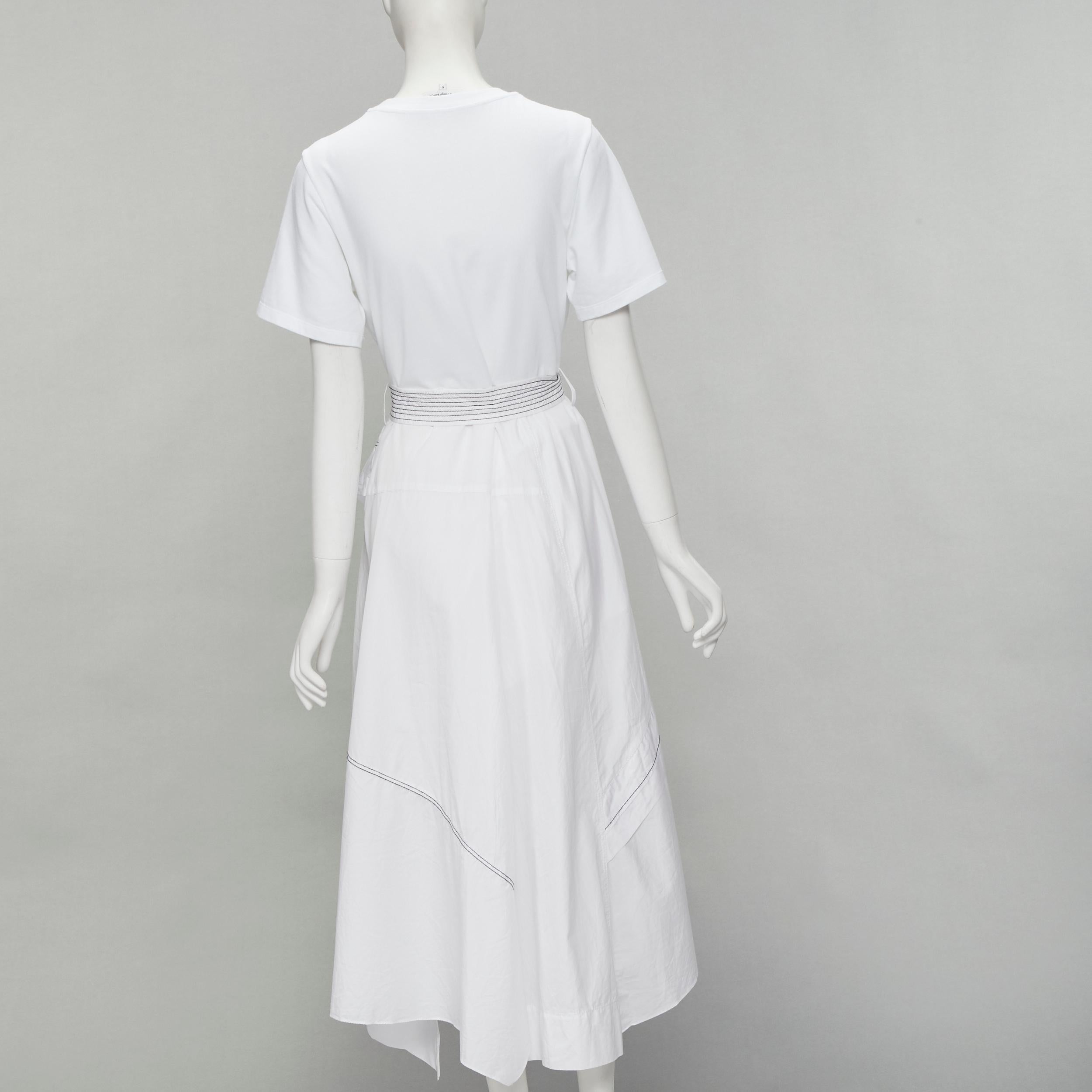 3.1 PHILLIP LIM white cotton tshirt overstitch detail belted dress US6 S 1