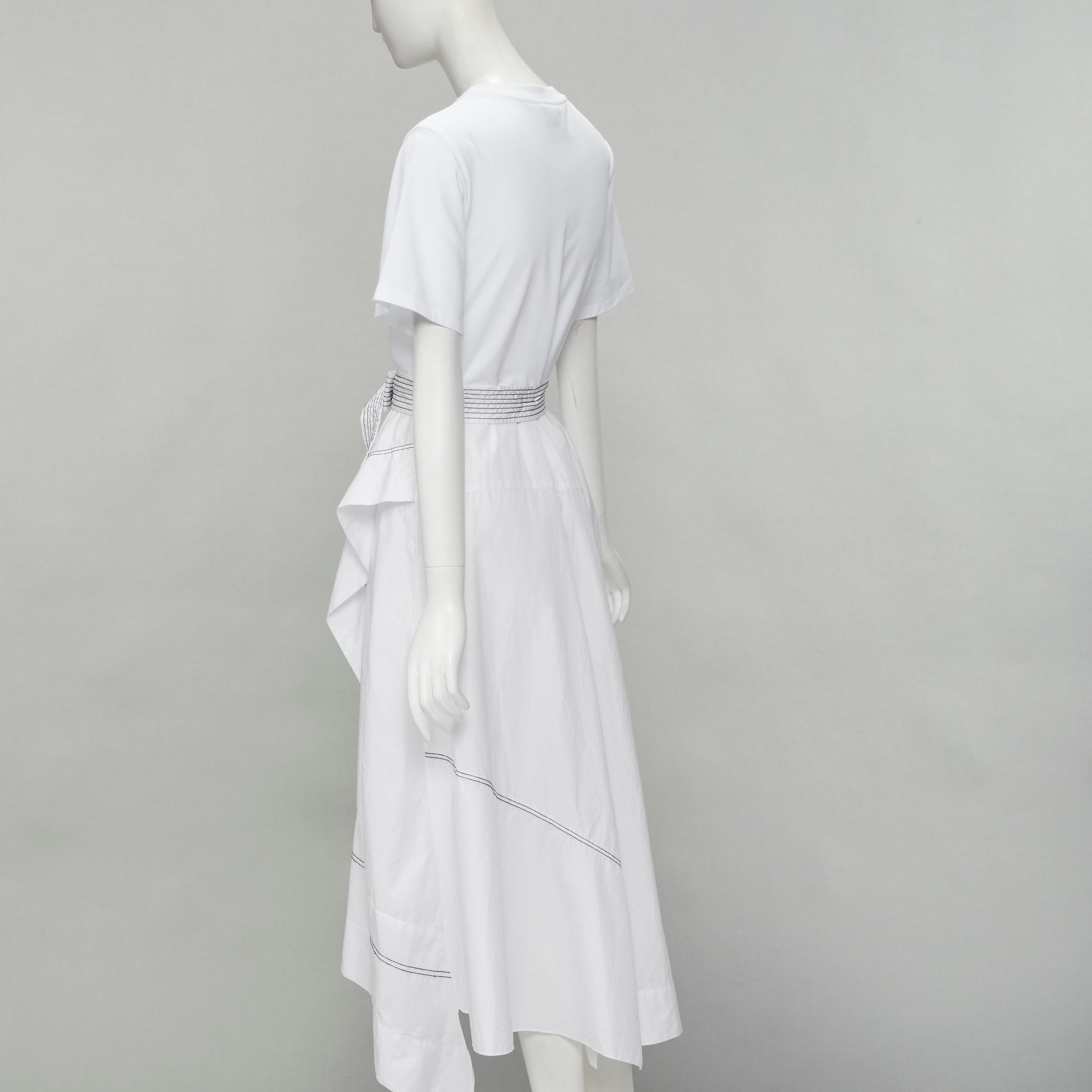 3.1 PHILLIP LIM white cotton tshirt overstitch detail belted dress US6 S 2