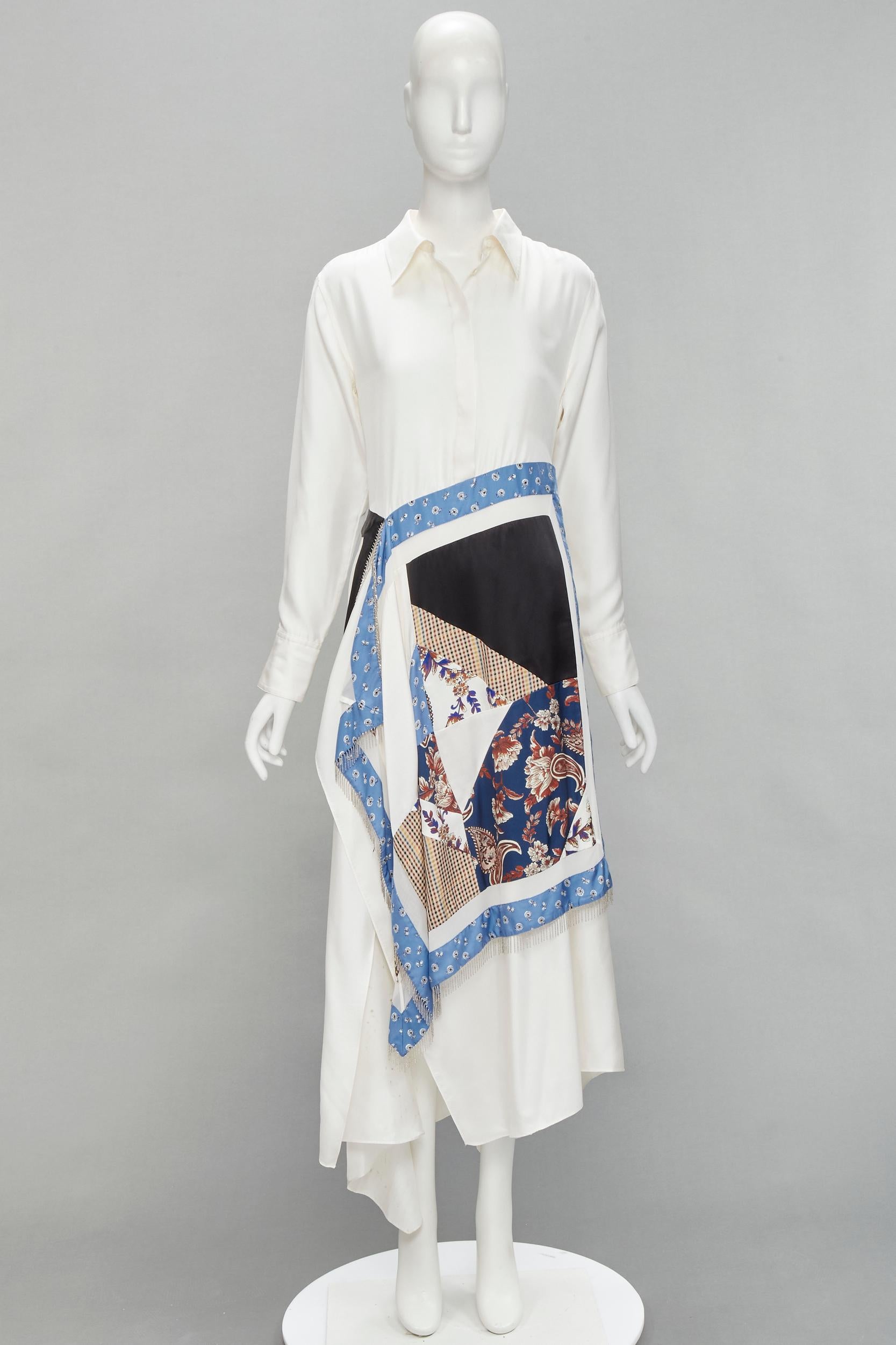 3.1 PHILLIP LIM white silk oriental print metal chain tassel wrap dress US2 S For Sale 6