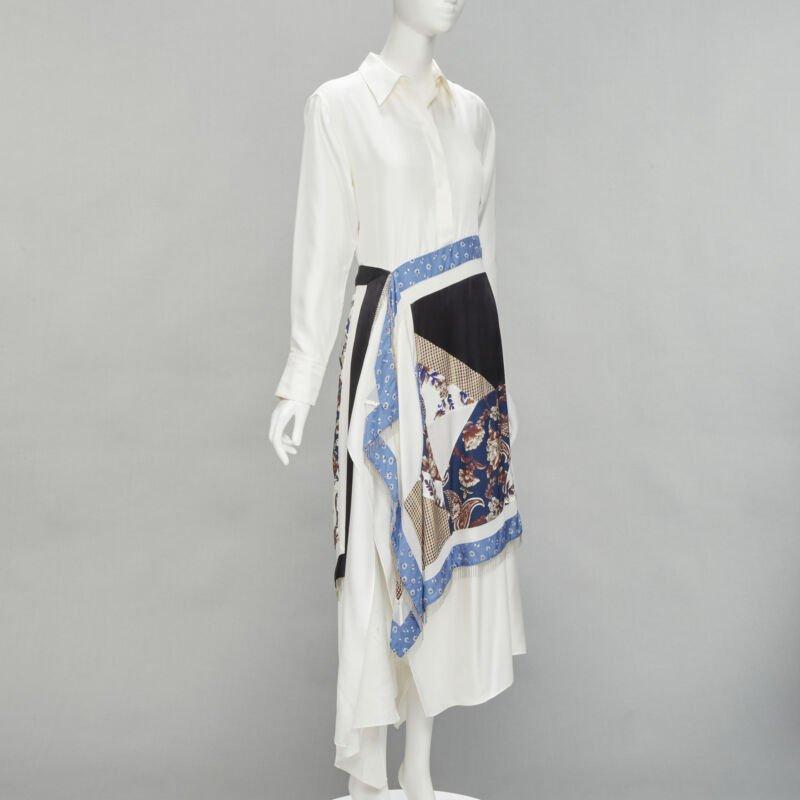 Gray 3.1 PHILLIP LIM white silk oriental print metal chain tassel wrap dress US2 S For Sale