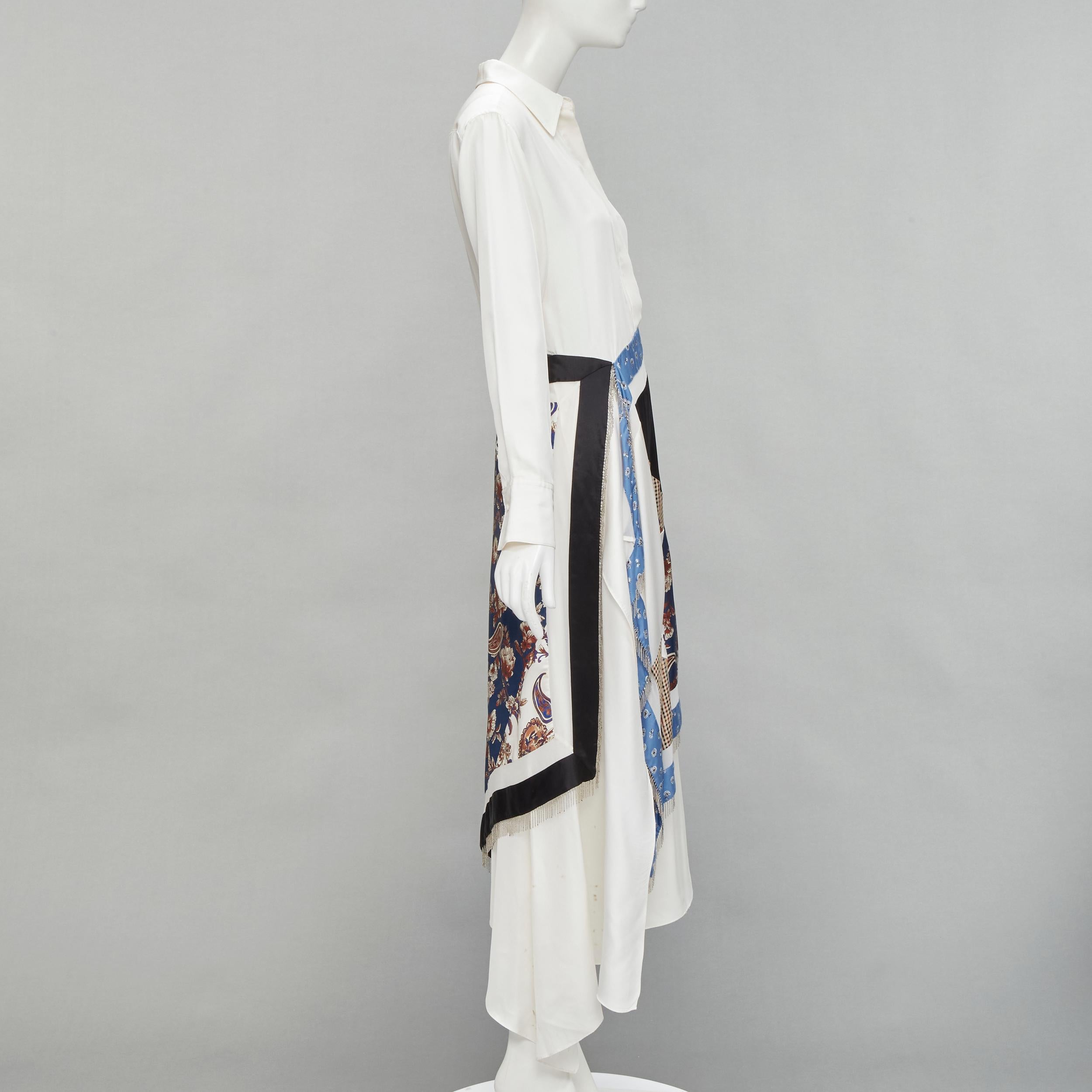 Gray 3.1 PHILLIP LIM white silk oriental print metal chain tassel wrap dress US2 S For Sale