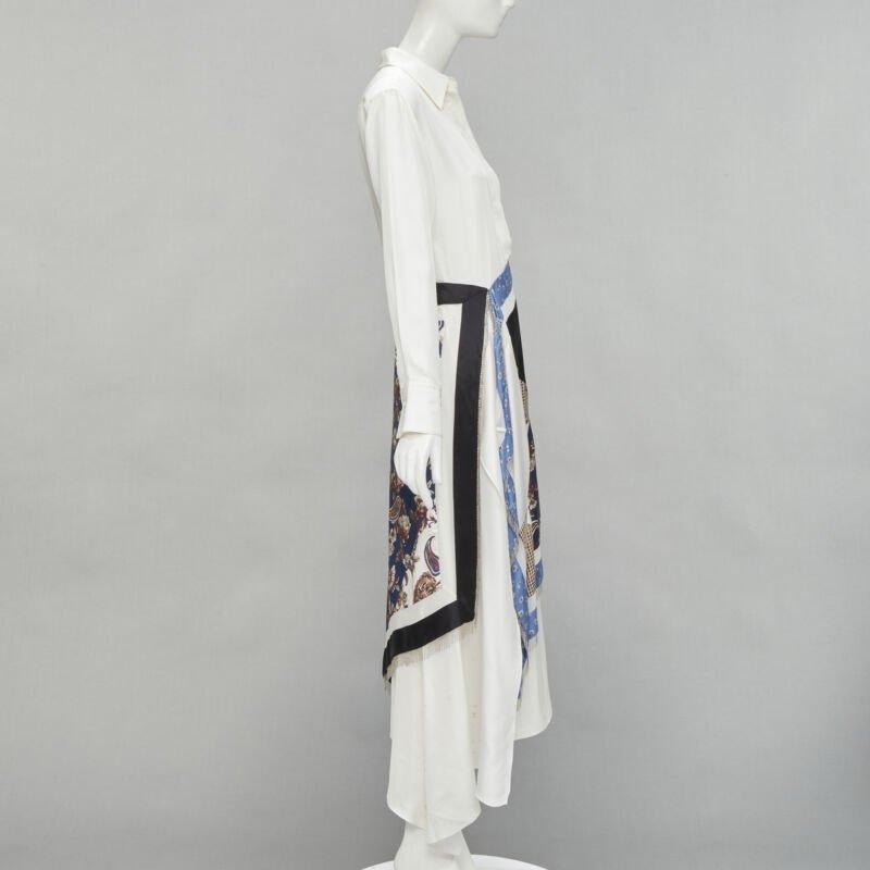 3.1 PHILLIP LIM white silk oriental print metal chain tassel wrap dress US2 S In Fair Condition For Sale In Hong Kong, NT