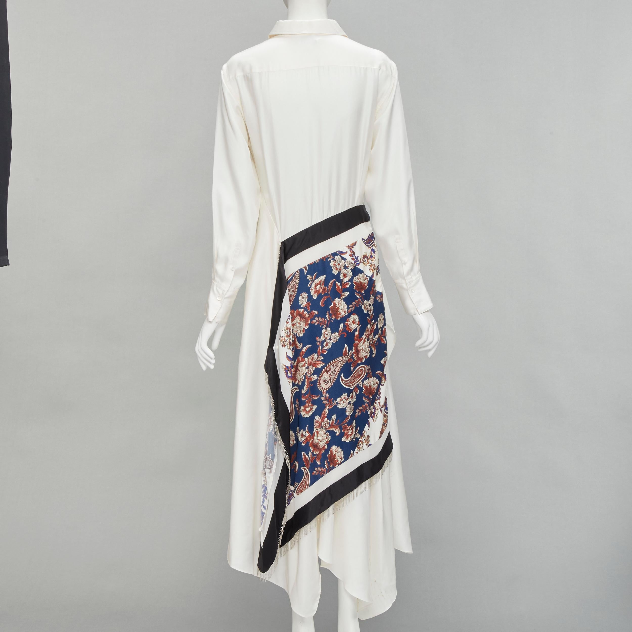 3.1 PHILLIP LIM white silk oriental print metal chain tassel wrap dress US2 S In Fair Condition For Sale In Hong Kong, NT