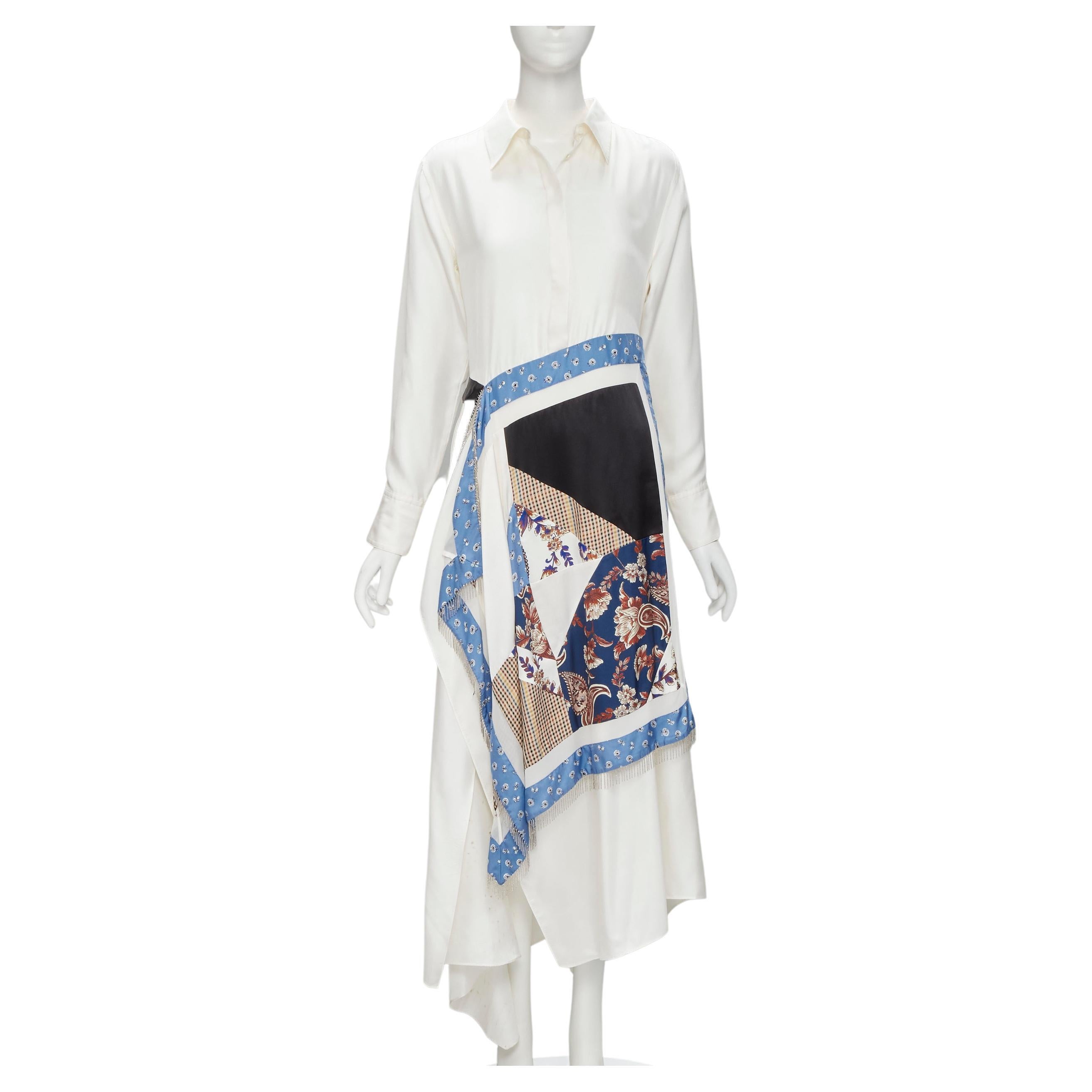 3.1 PHILLIP LIM white silk oriental print metal chain tassel wrap dress US2 S For Sale
