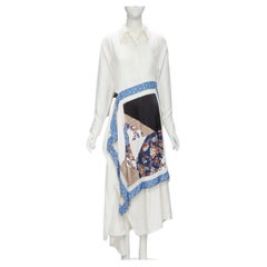 3.1 PHILLIP LIM white silk oriental print metal chain tassel wrap dress US2 S