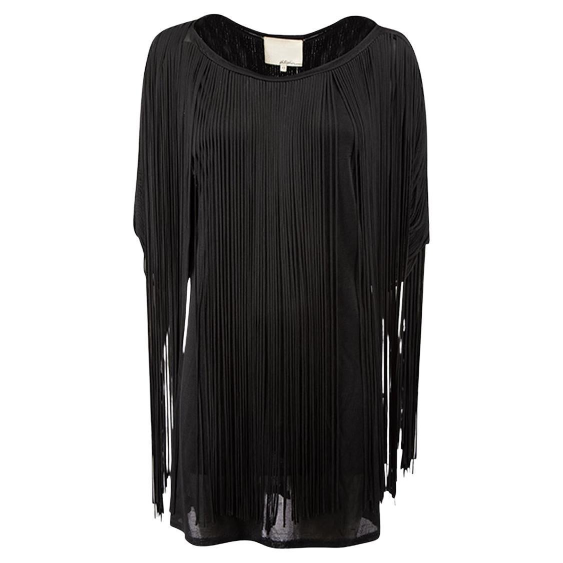 3.1 Phillip Lim Women's Black Fringed Short Sleeves Dress For Sale